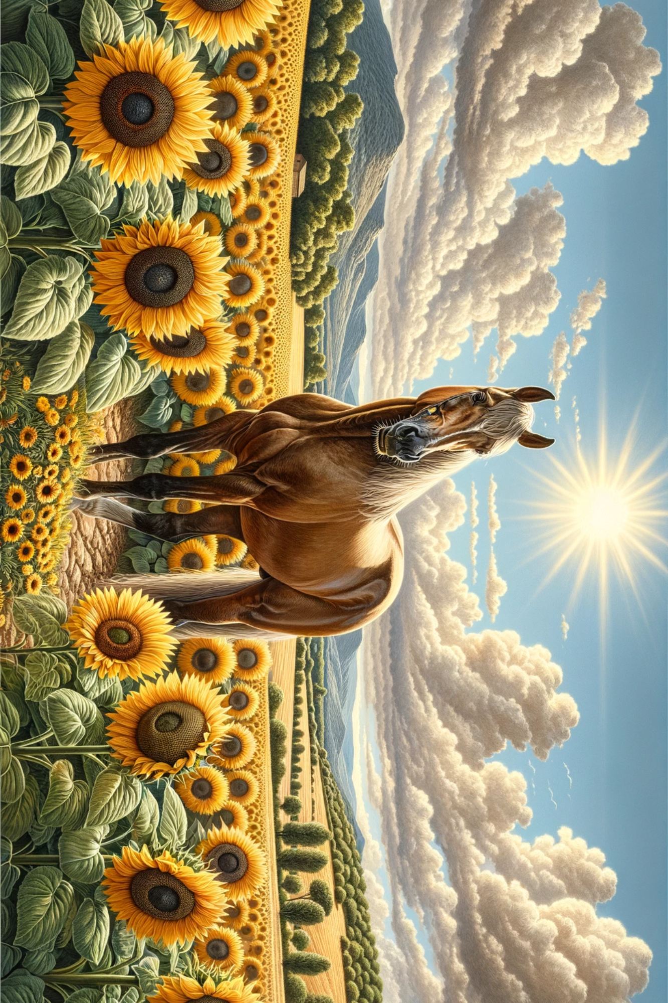 Sticker Sheet / Greeting Card – Horse and Sunflowers in Provence Full Cat. No. 156