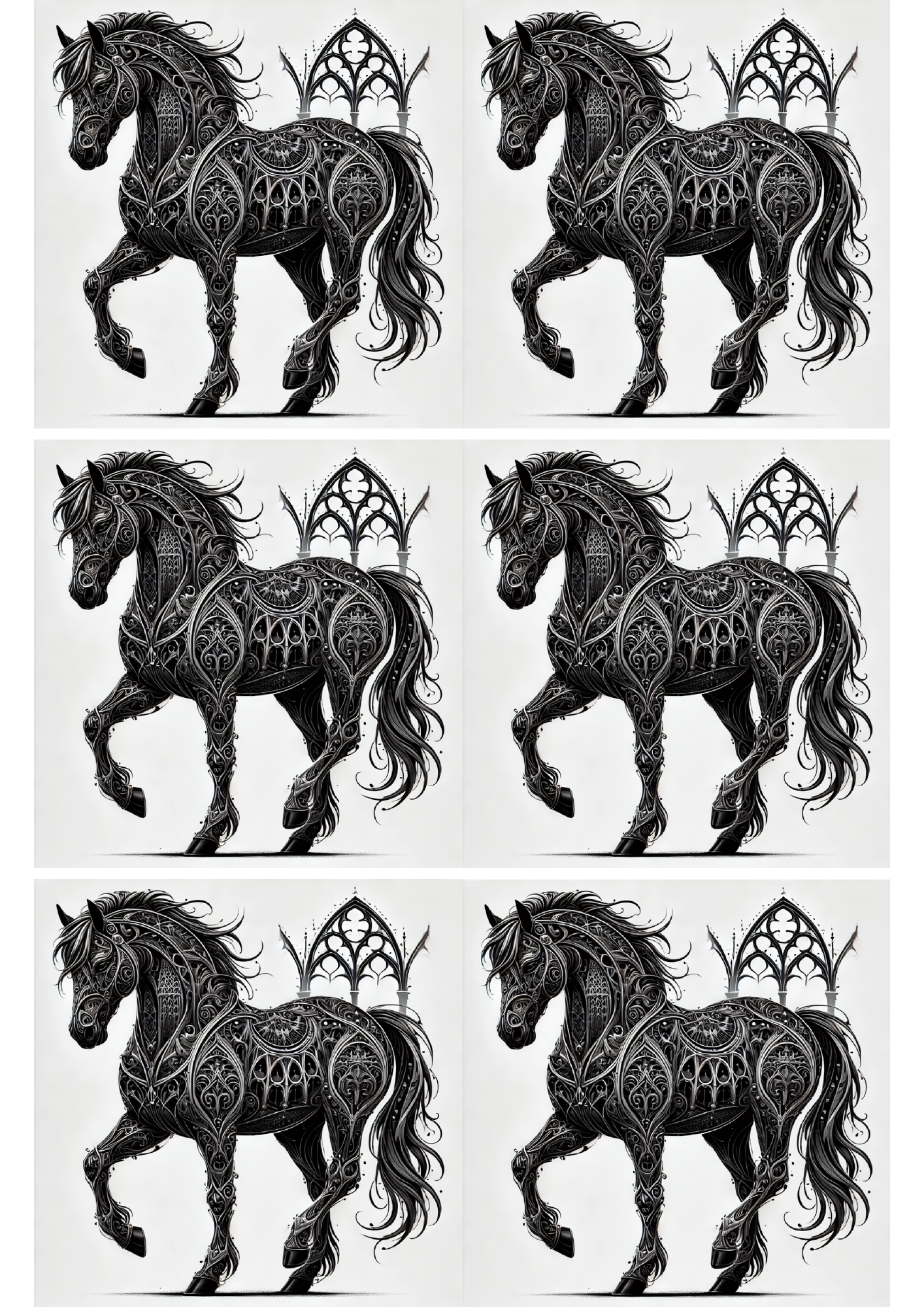 Sticker Sheet / Greeting Card – Horse and Portico in Gothic Style Collage Cat. No. 2405