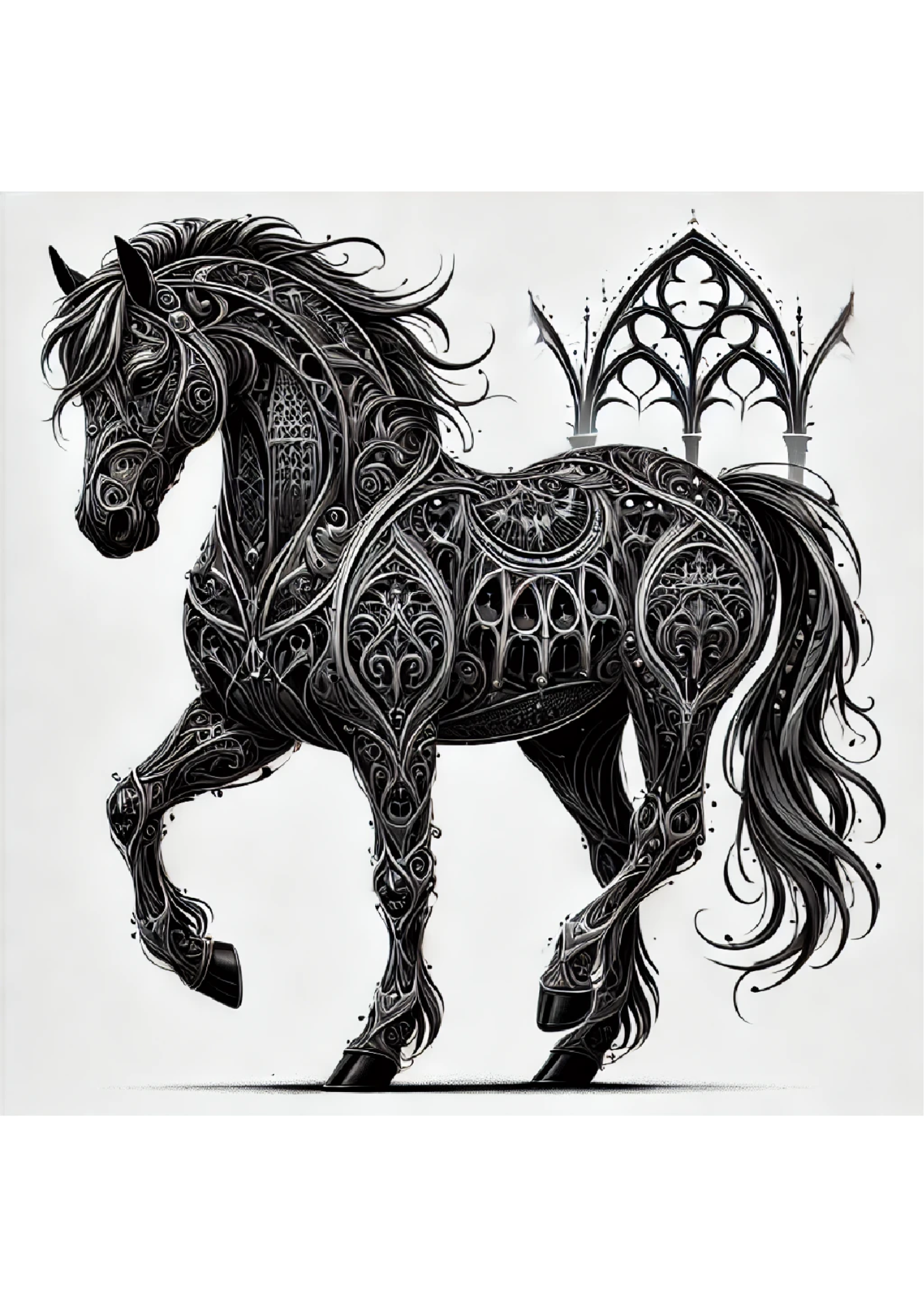 Sticker Sheet / Greeting Card – Horse and Portico in Gothic Style Full Cat. No. 2406