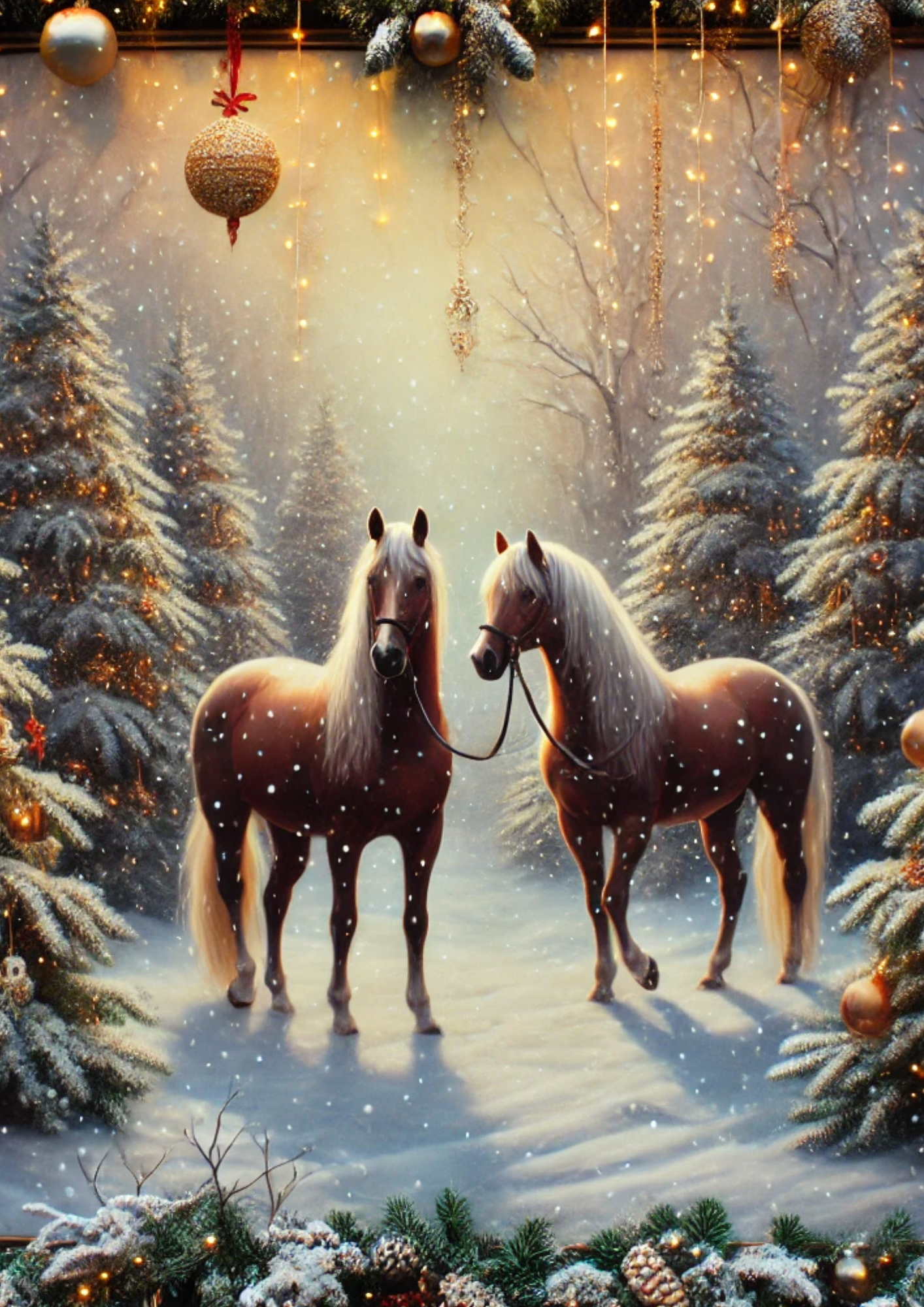 Sticker Sheet / Greeting Card – Horses In The Forest In Winter Full Cat. No. 2025