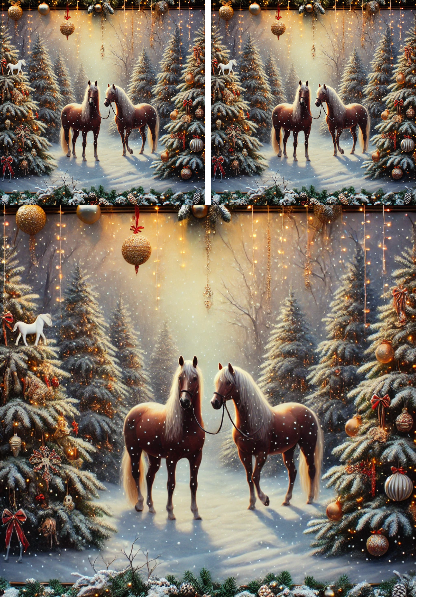 Sticker Sheet / Greeting Card – Horses in Winter Forest Collage Cat. No. 2380