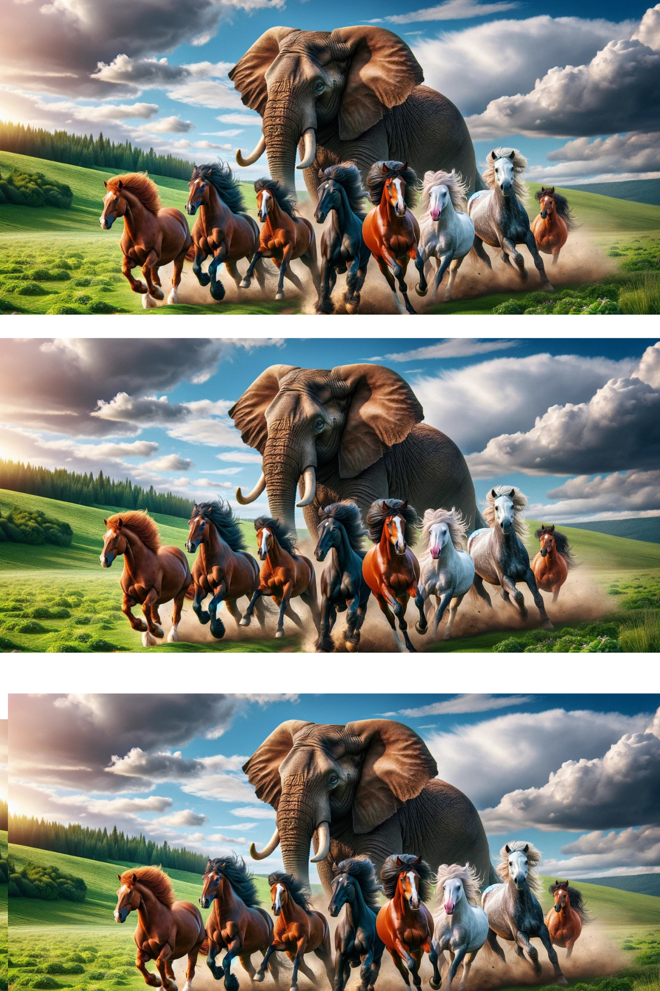 Sticker Sheet / Greeting Card – Horses galloping and elephant Cat. No. 71