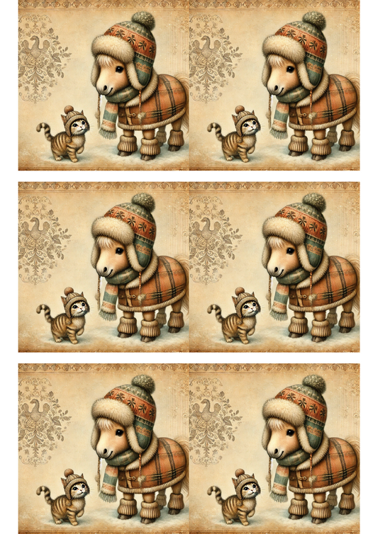 Sticker Sheet Horse and Kitty Vintage Collage Cat. No. 1676