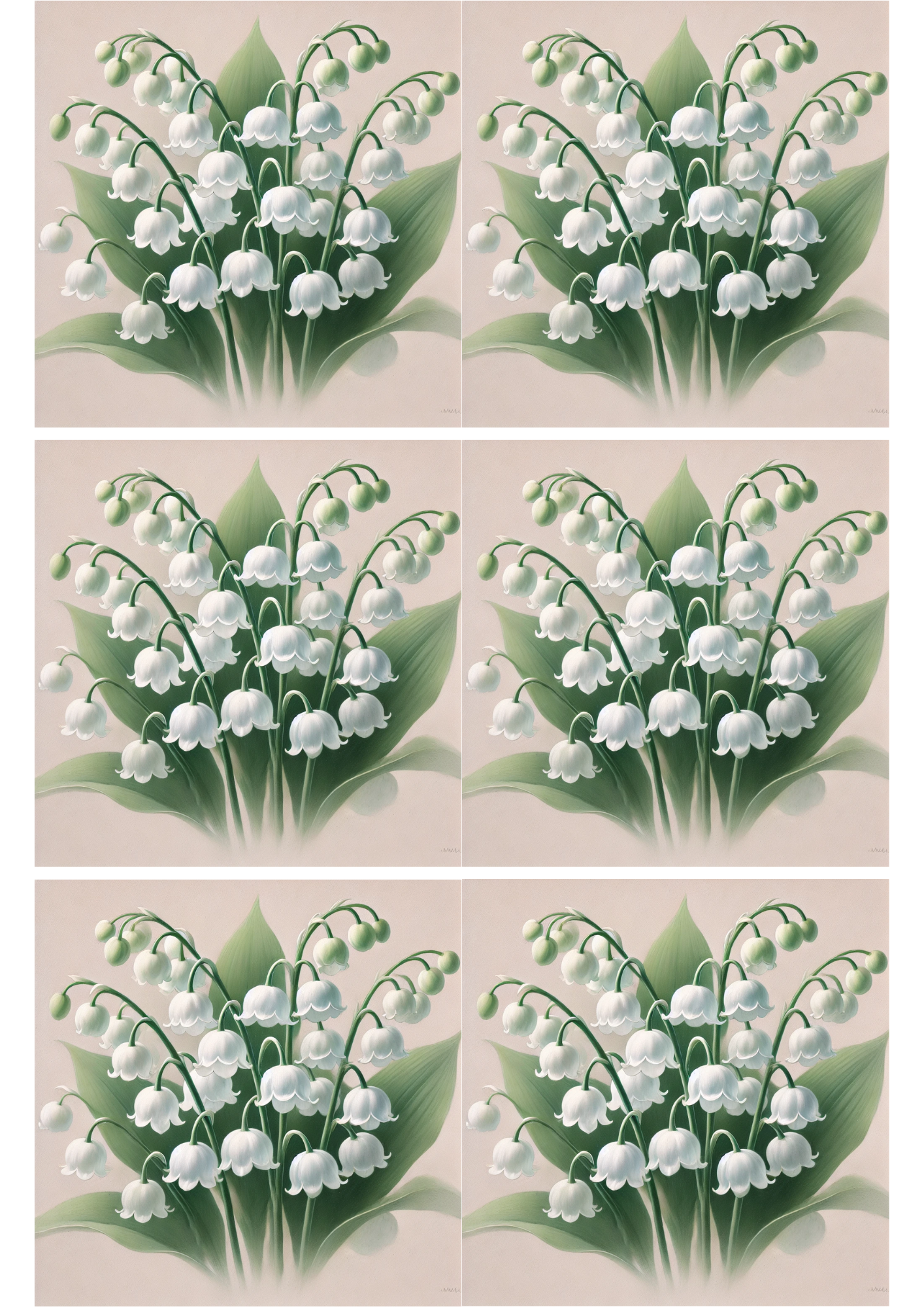 Sticker Sheet / Greeting Card – Lilies of the Valley Collage Cat. No. 2026