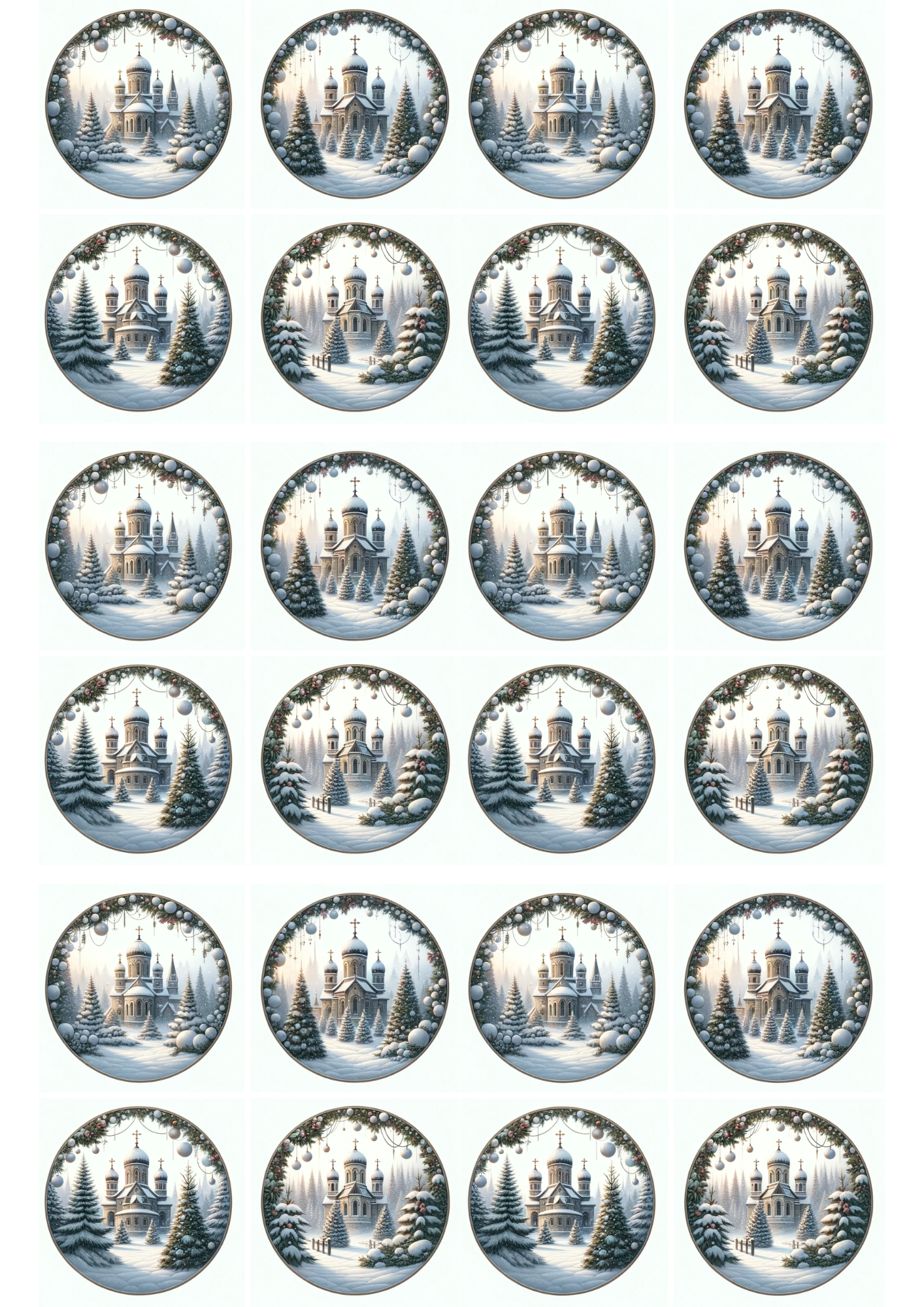 Sticker Sheet / Greeting Card – Church in Circles Collage Cat. No. 3029