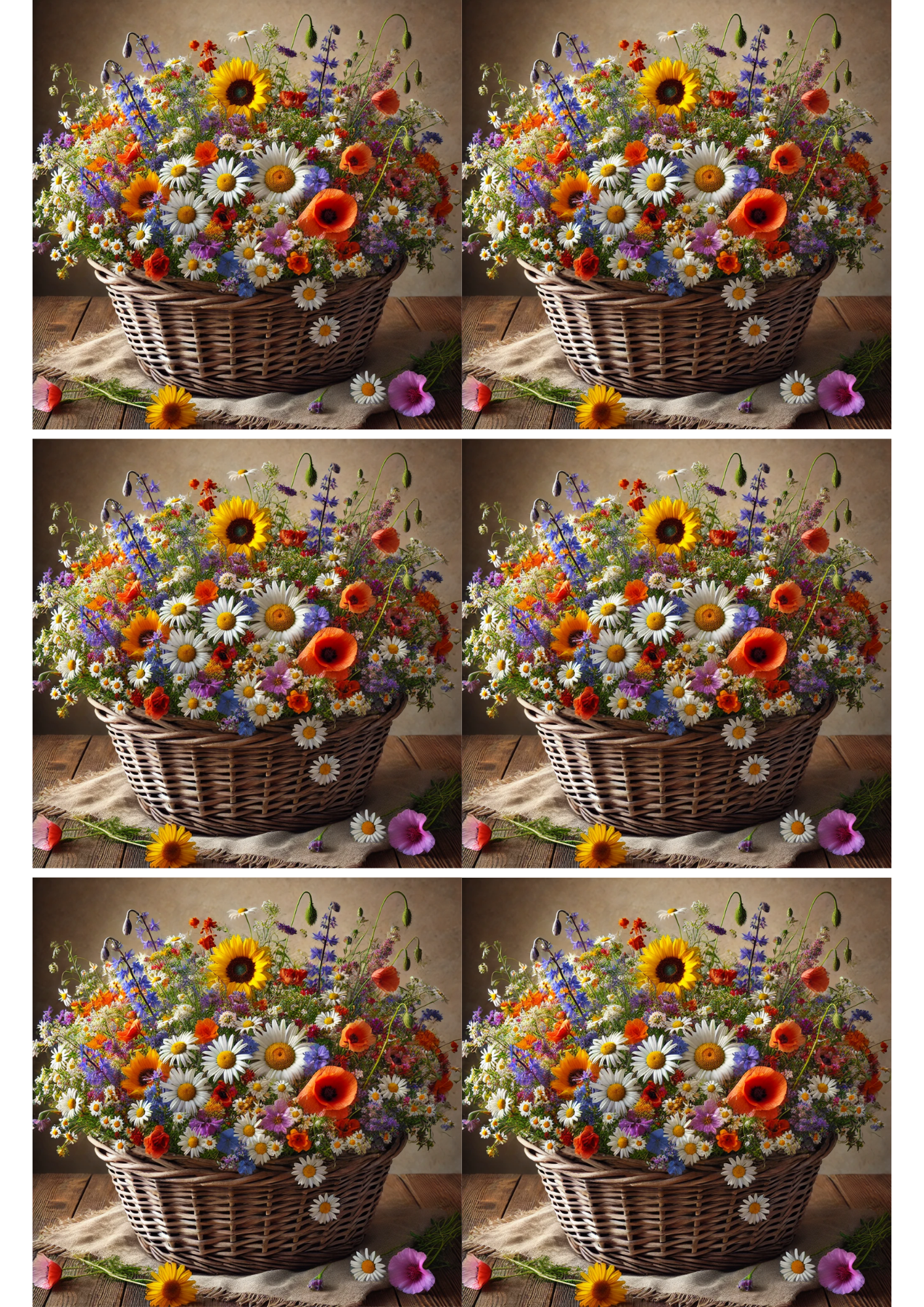 Sticker Sheet / Greeting Card – Basket of Flowers Collage Cat. No. 2028