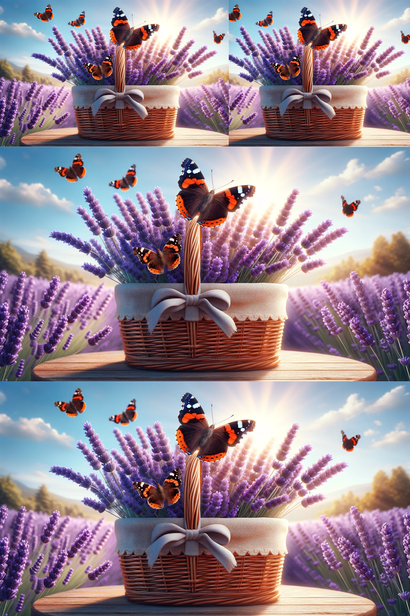 Sticker Sheet / Greeting Card – Lavender Basket Butterflies Admirals 2 Collage Cat. No. 160