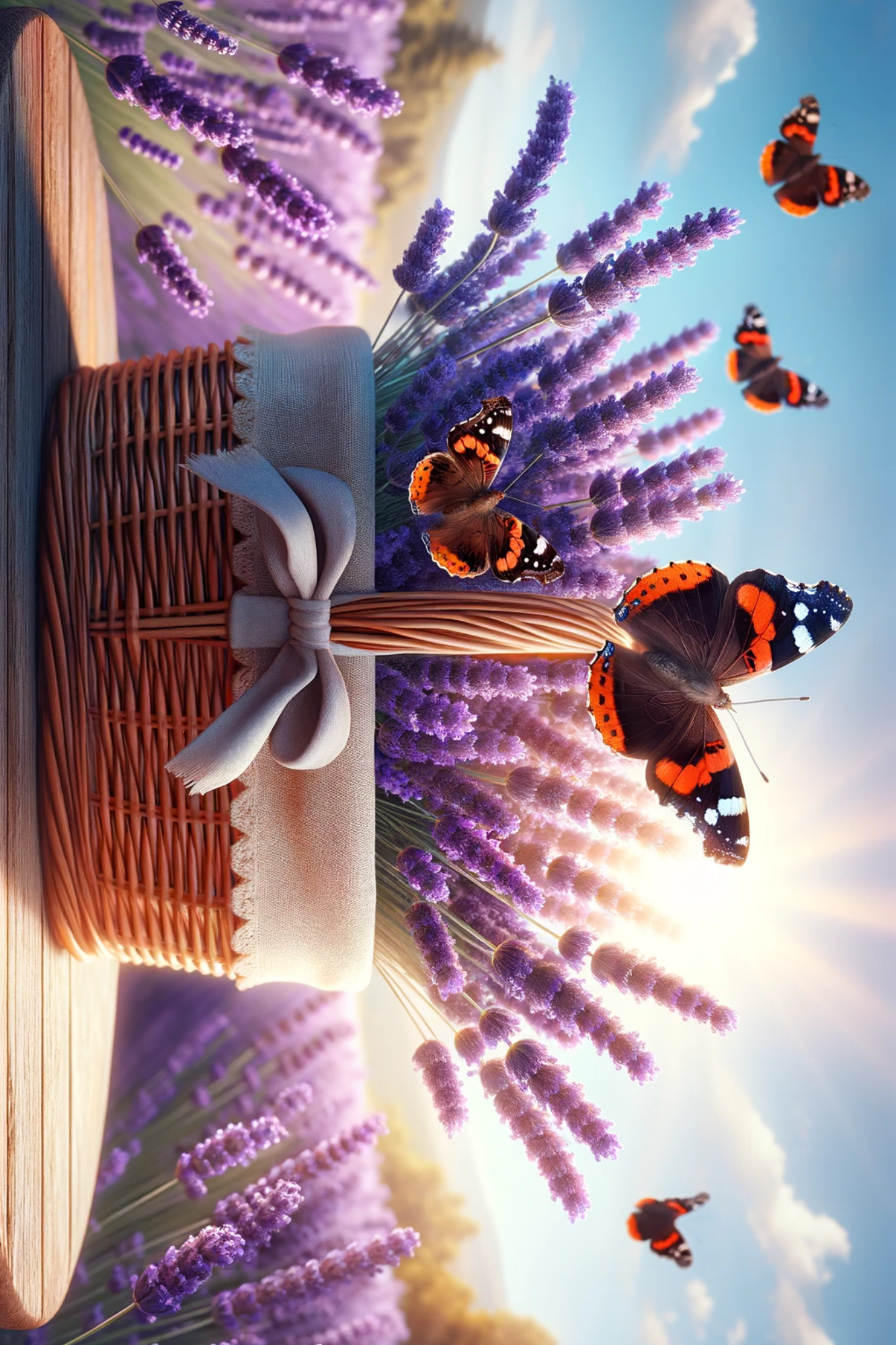 Sticker Sheet / Greeting Card – Basket Lavender Butterflies Admirals 2 Full Cat. No. 161