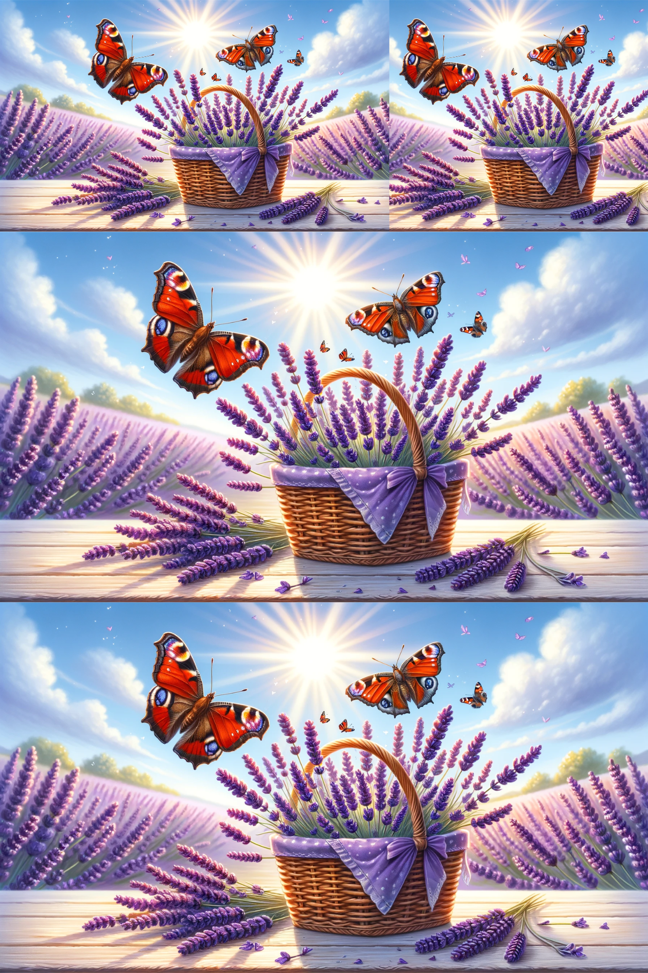 Sticker Sheet / Greeting Card – Basket Lavender Butterflies Admirals Collage Cat. No. 162