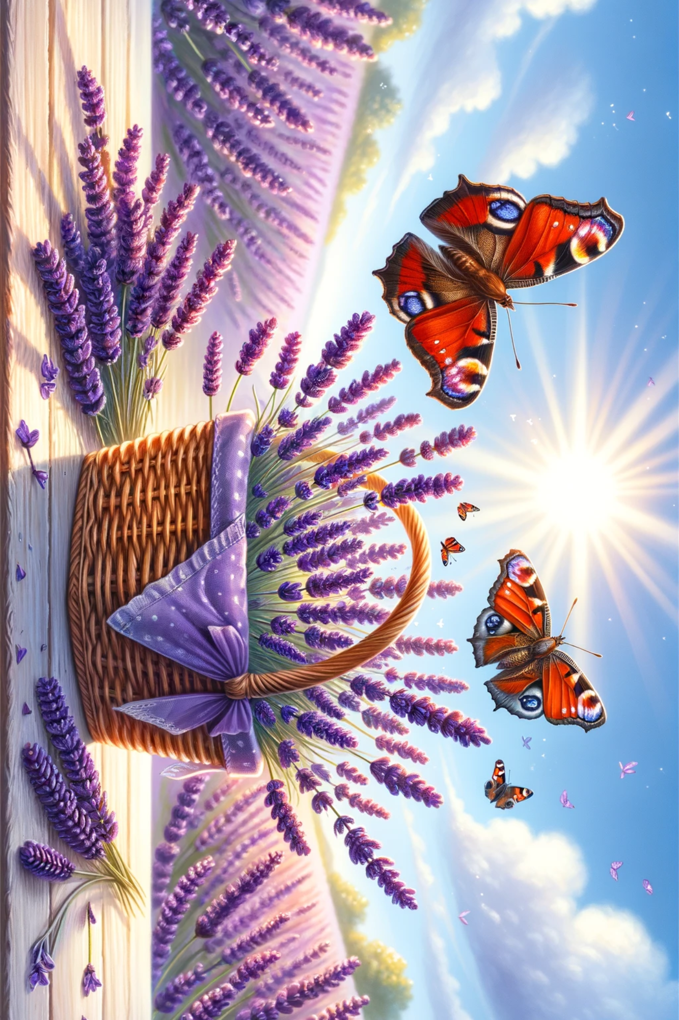 Sticker Sheet / Greeting Card – Basket Lavender Butterflies Admirals Full Cat. No. 163