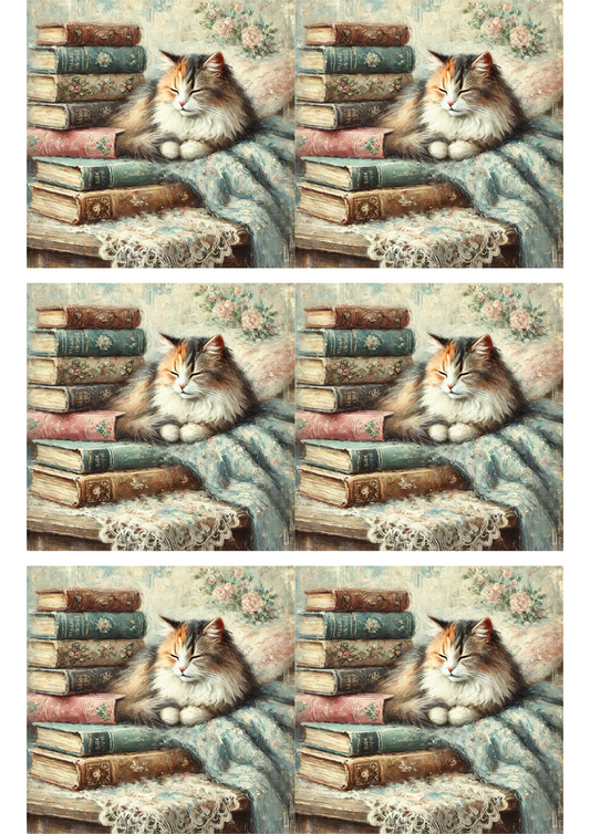 Sticker Sheet – Cat Bibliophile Shabby Chic Collage Cat. No. 3033