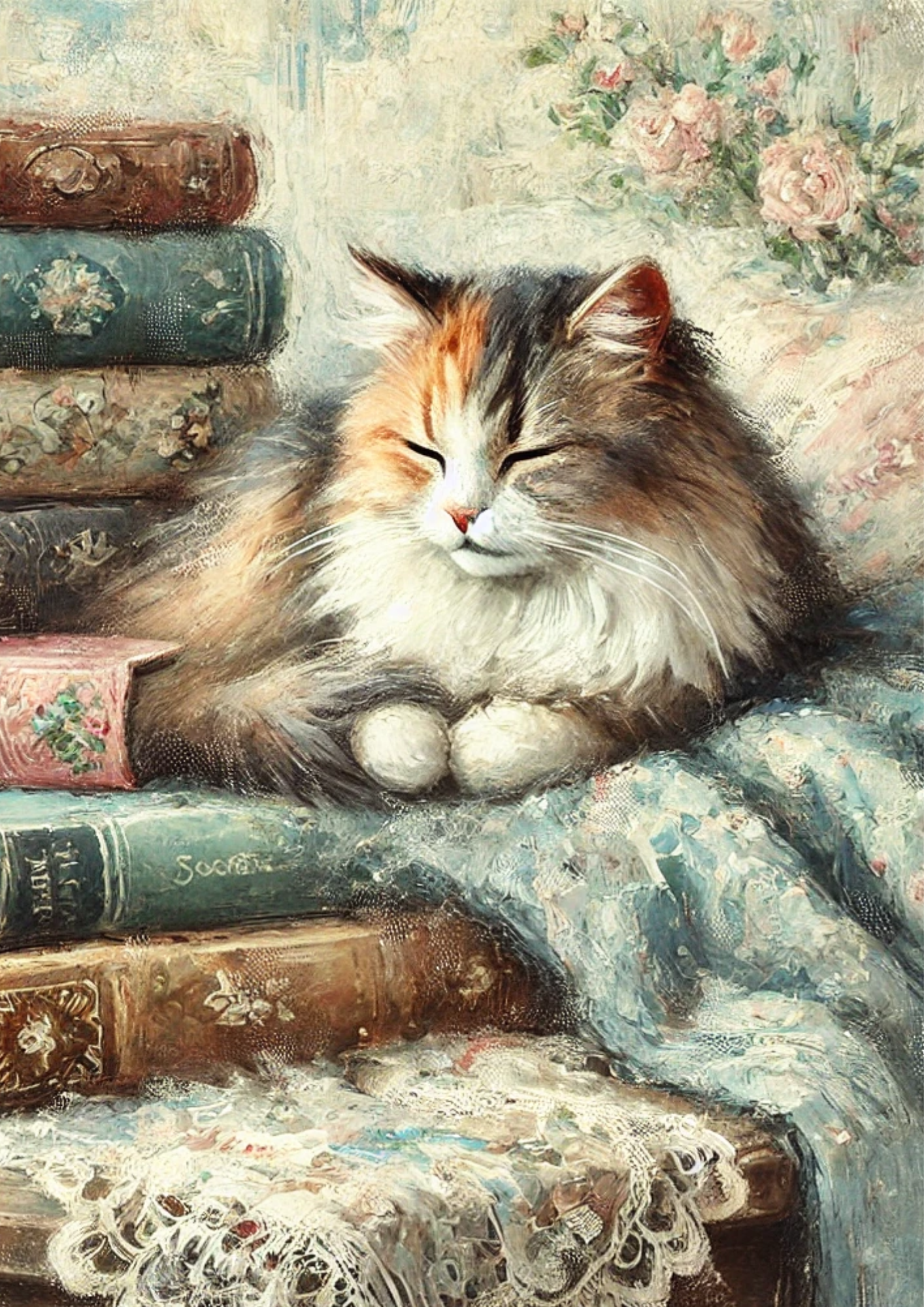 Sticker Sheet / Greeting Card – Cat Bibliophile Shabby Chic Full Cat. No. 3034