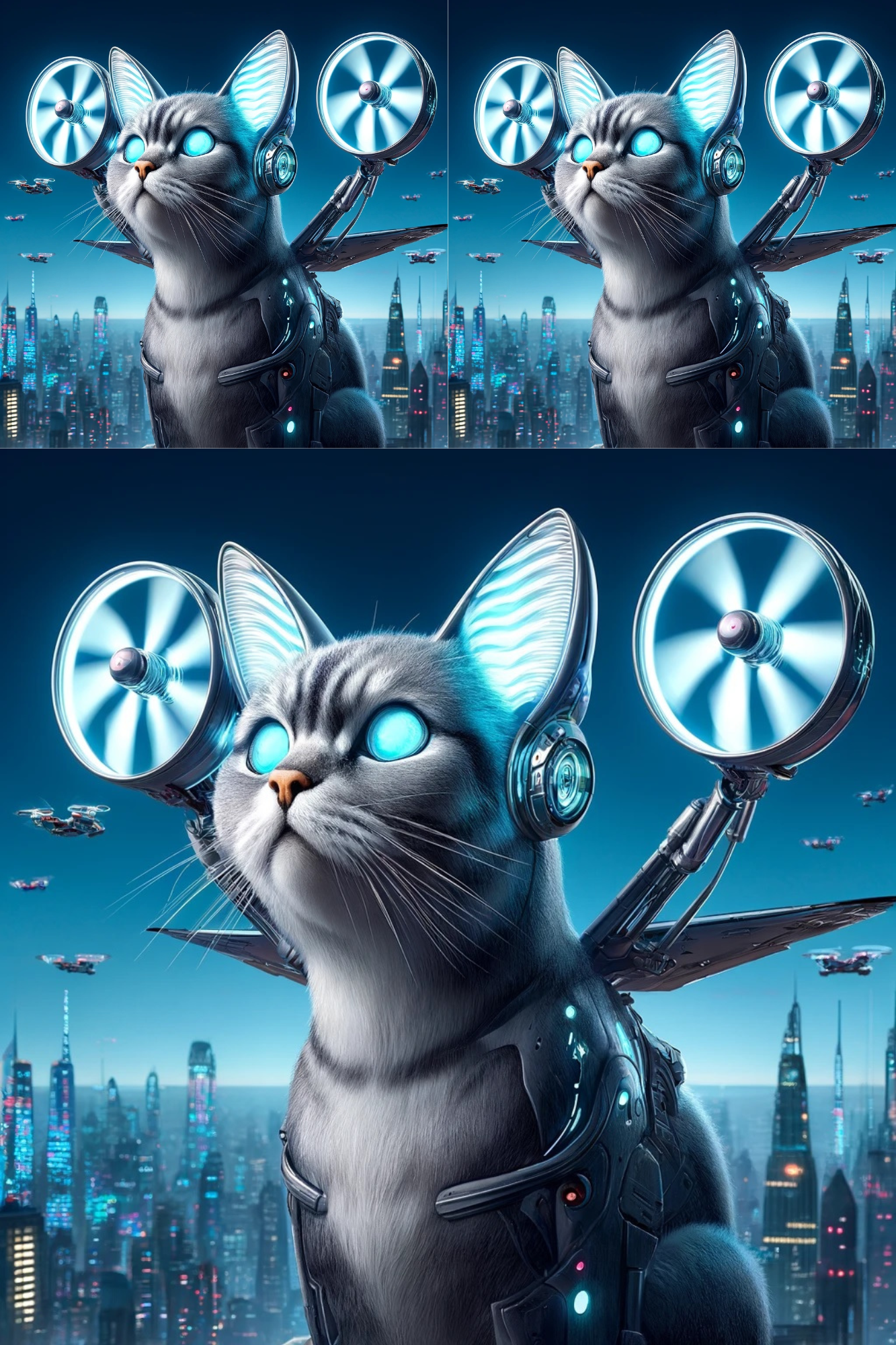 Sticker Sheet / Greeting Card – Cat Flies on Propellers No. 66