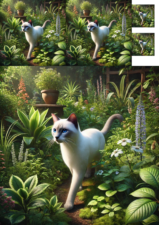 Sticker Sheet White Siamese Cat In The Garden Collage Cat. No. 1305