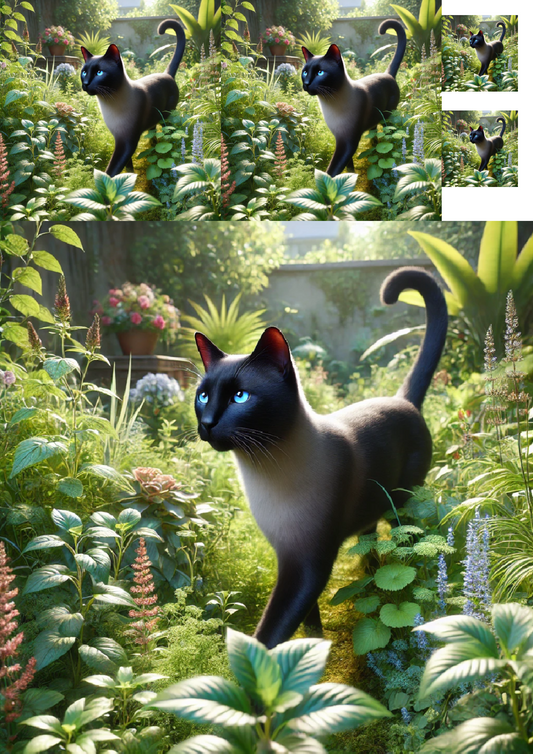 Sticker Sheet Dark Siamese Cat In The Garden Collage Cat. No. 1307