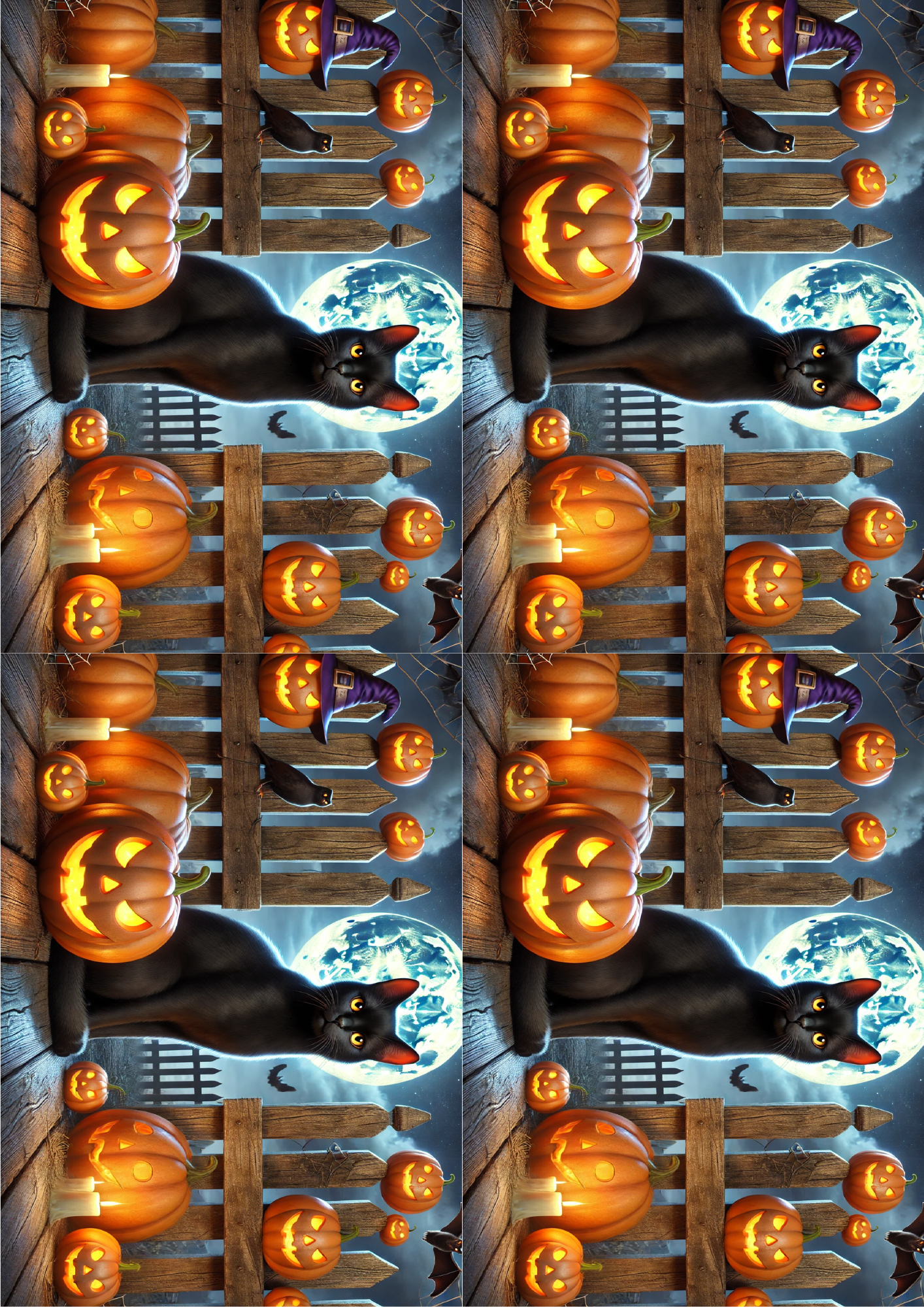 Sticker Sheet / Greeting Card – Halloween Cat And Pumpkins Collage Cat. No. 1614