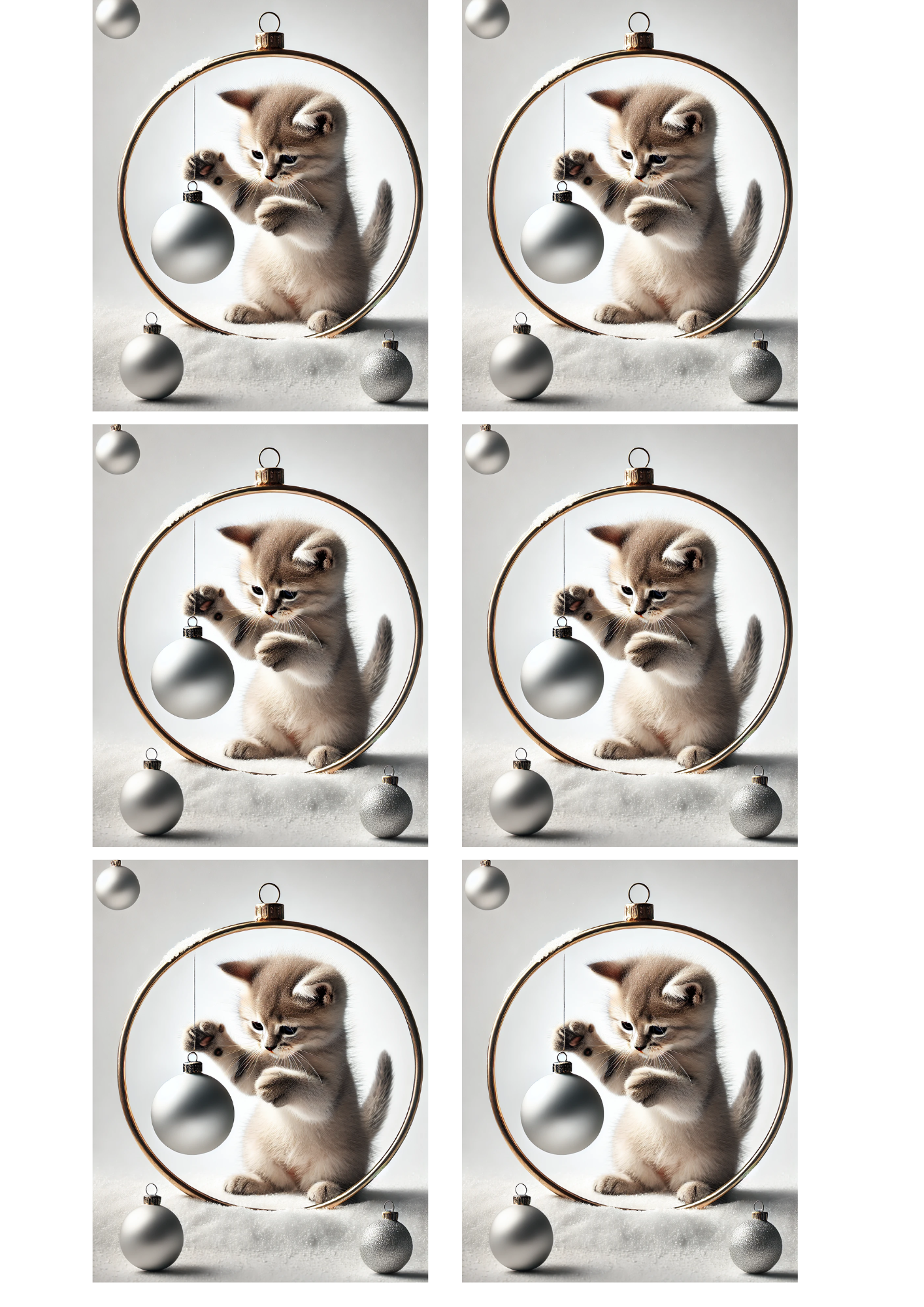 Sticker Sheet / Greeting Card – Kitten And Christmas Bauble In Oval Collage Cat. No. 1526