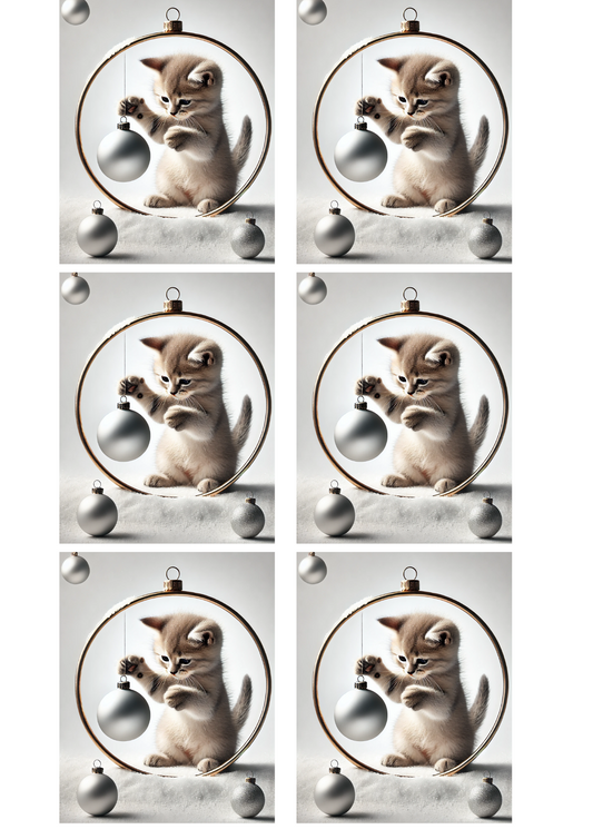 Sticker Sheet Kitten And Christmas Bauble In Oval Collage Cat. No. 1526