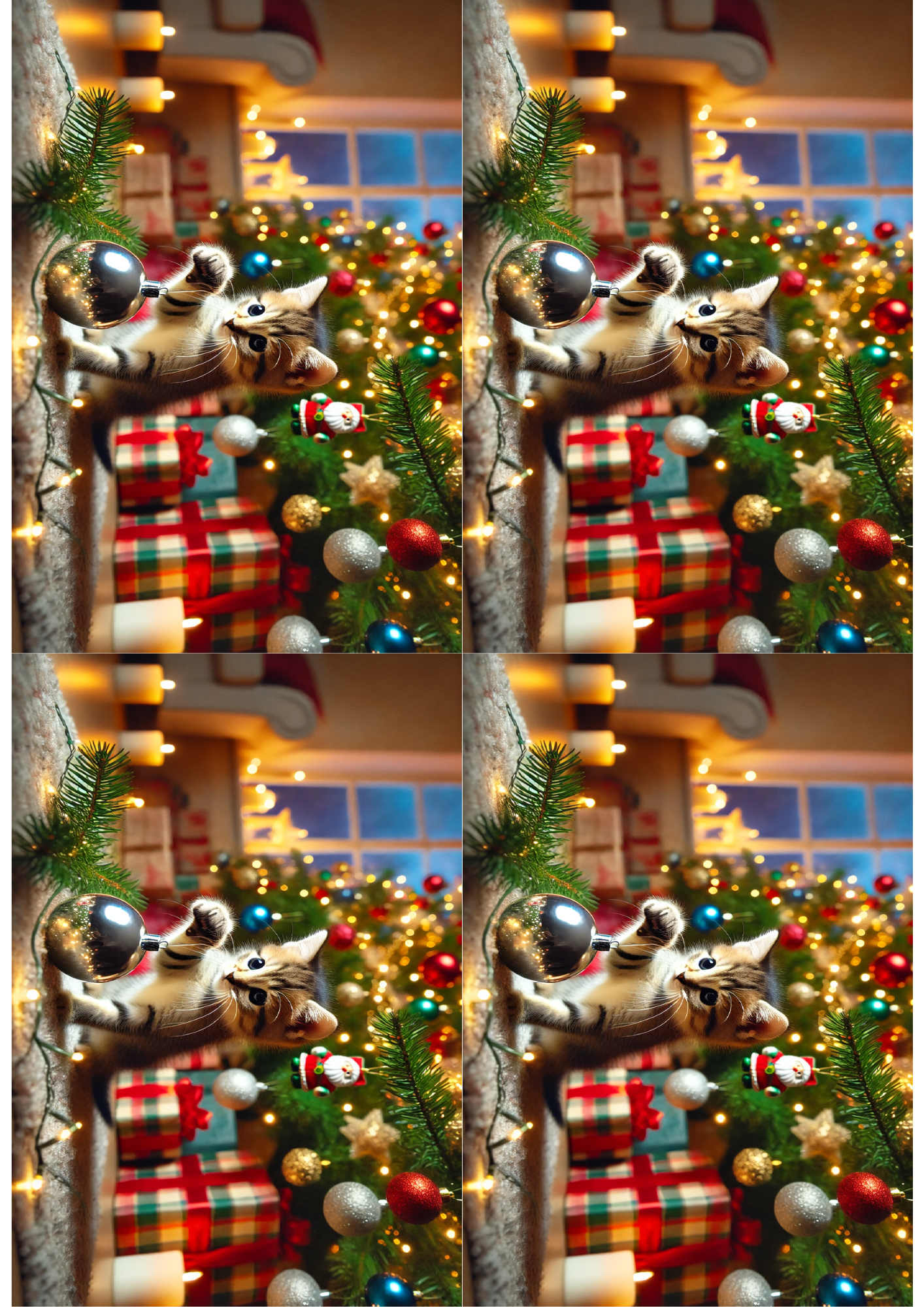 Sticker Sheet / Greeting Card – Kitten Playing With Christmas Bauble Collage Cat. No. 1528