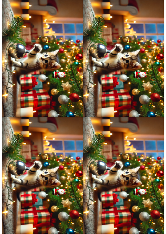 Sticker Sheet Kitten Playing With Christmas Bauble Collage Cat. No. 1528