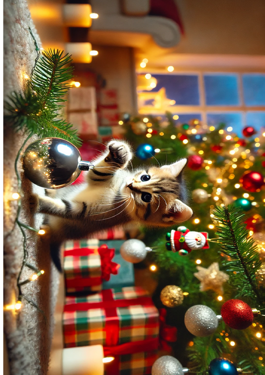 Sticker Sheet Kitten Playing With Christmas Bauble Full Cat. No. 1529