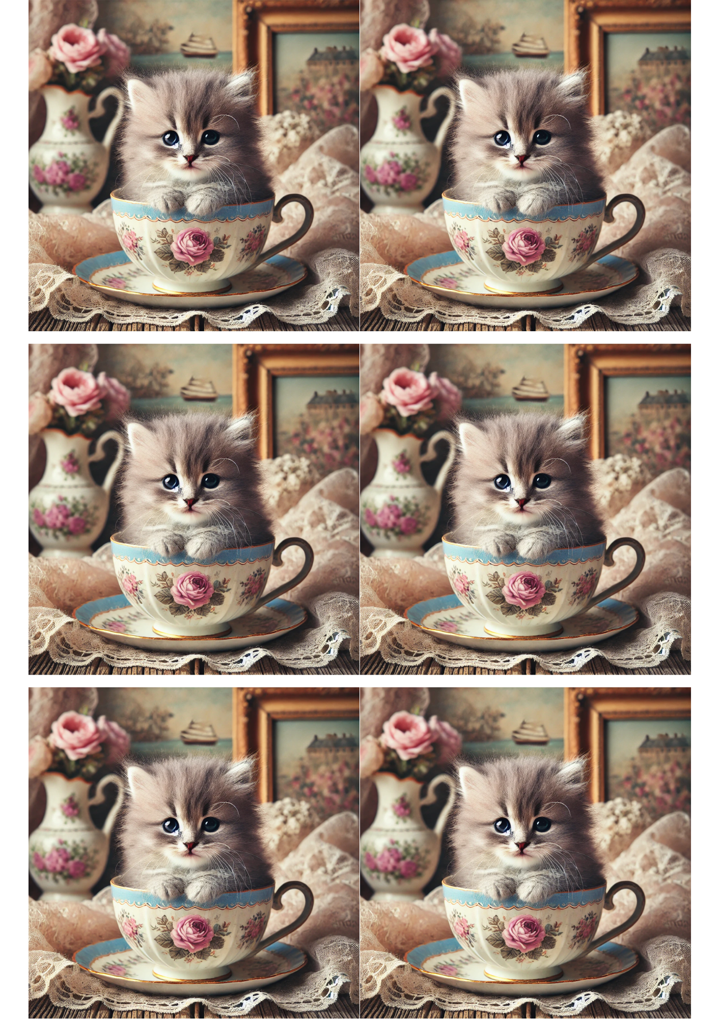Sticker Sheet / Greeting Card – Kitten In A Cup Collage Cat. No. 2034