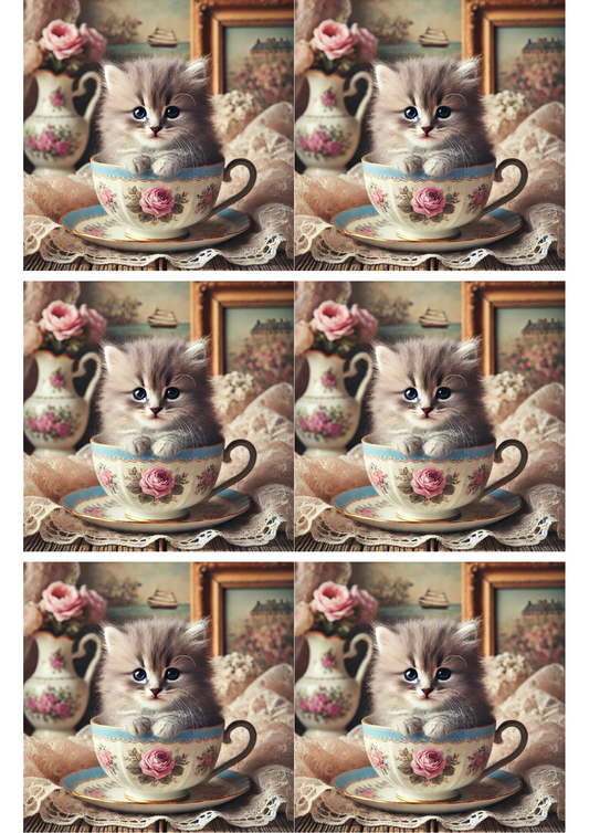 Sticker Sheet Kitten In A Cup Collage Cat. No. 2034