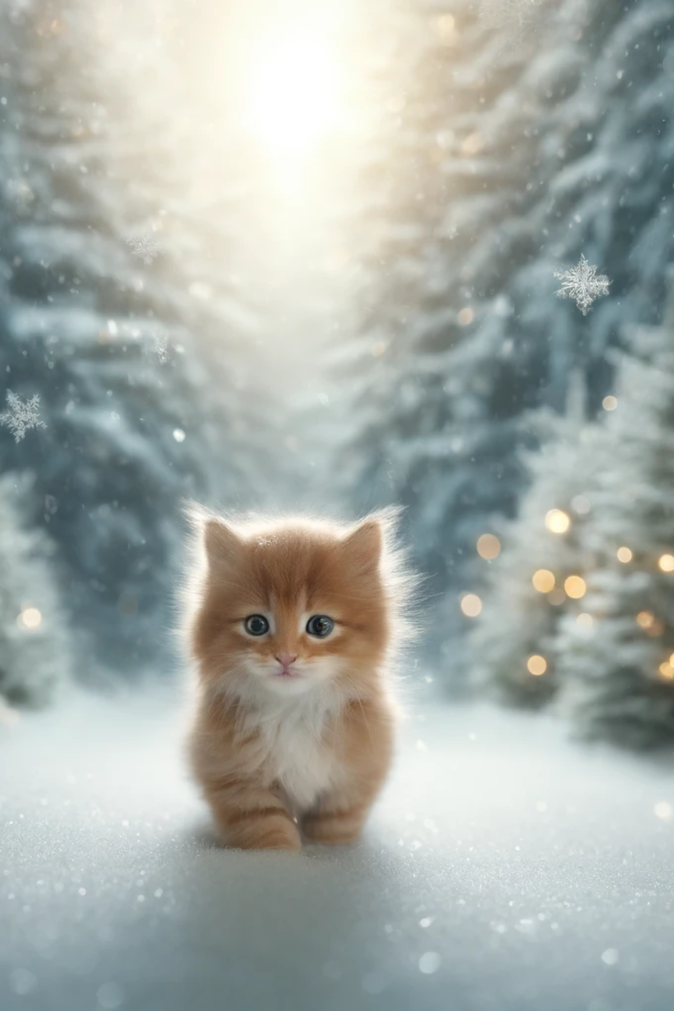 Sticker Sheet / Greeting Card – Kitten and Forest in Winter, Full, Cat. No. 612