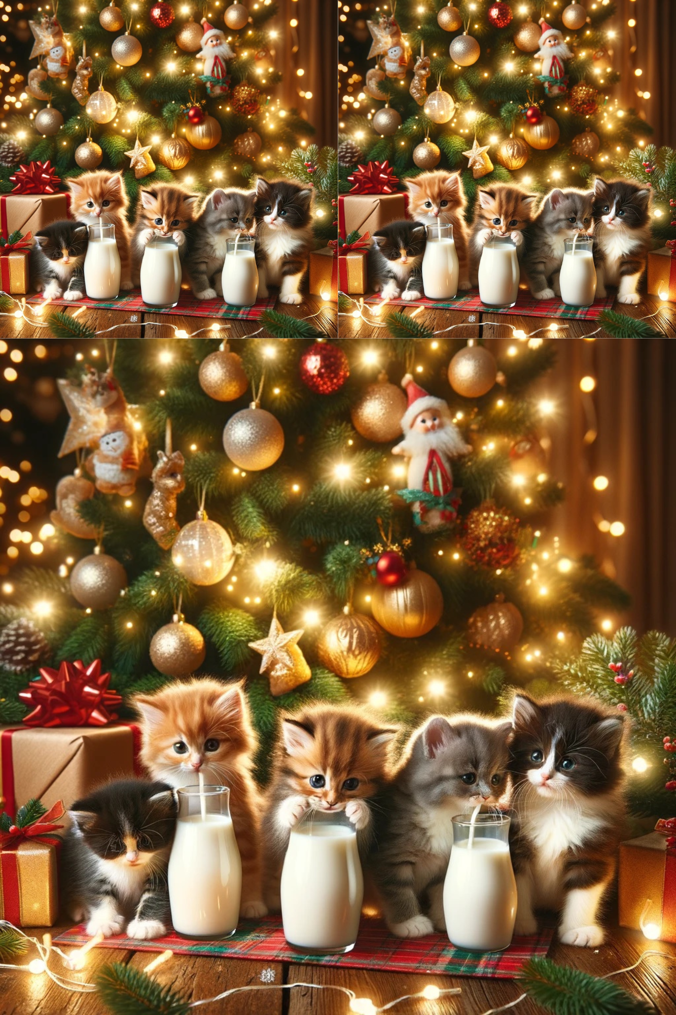 Sticker Sheet / Greeting Card – Cats by the Christmas Tree, Cat. No. 50