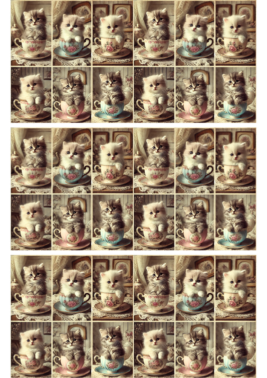 Sticker Sheet Kitten and Cups Collage Cat. No. 2036