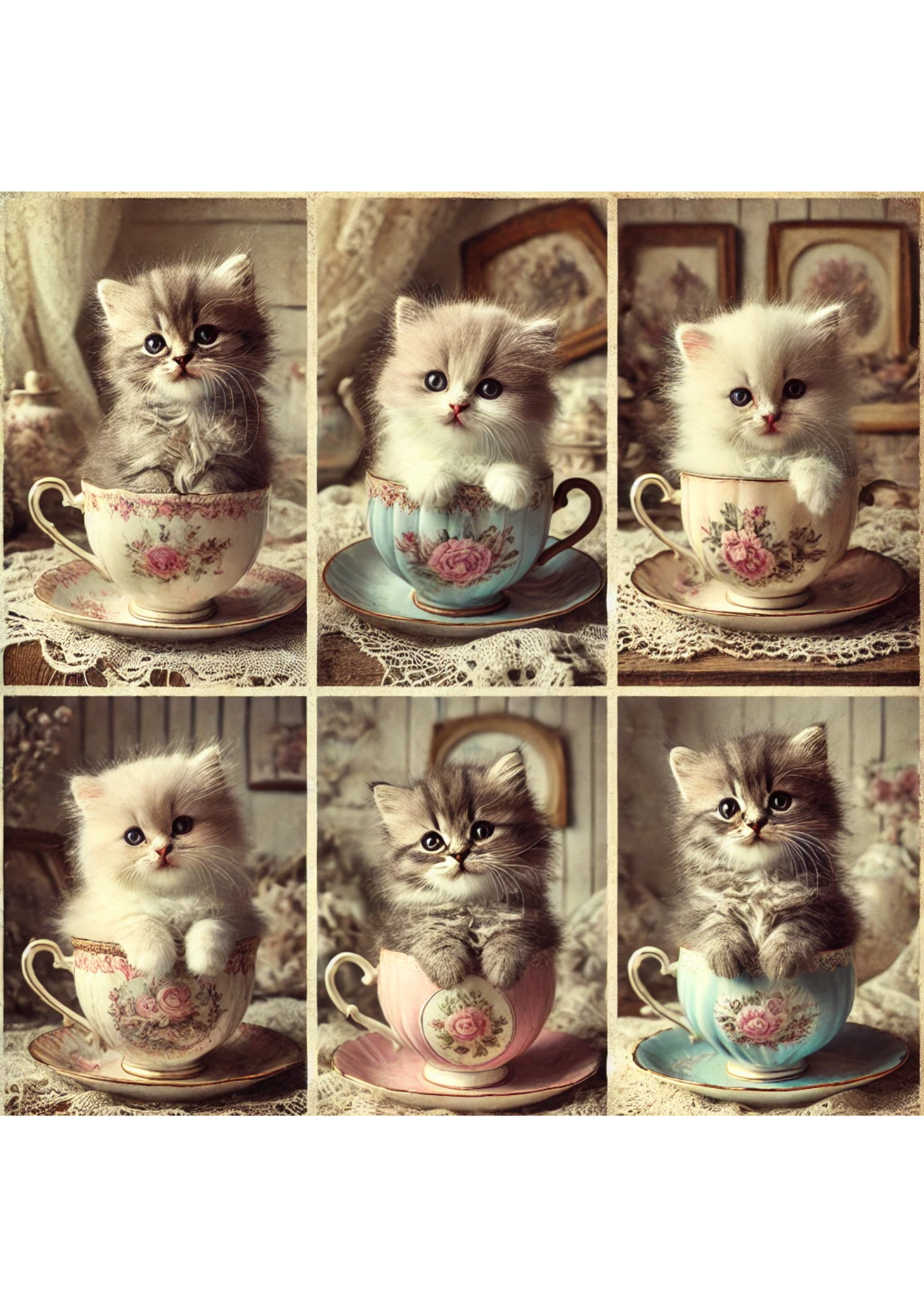 Sticker Sheet / Greeting Card – Kitten and Cups Full Cat. No. 2037