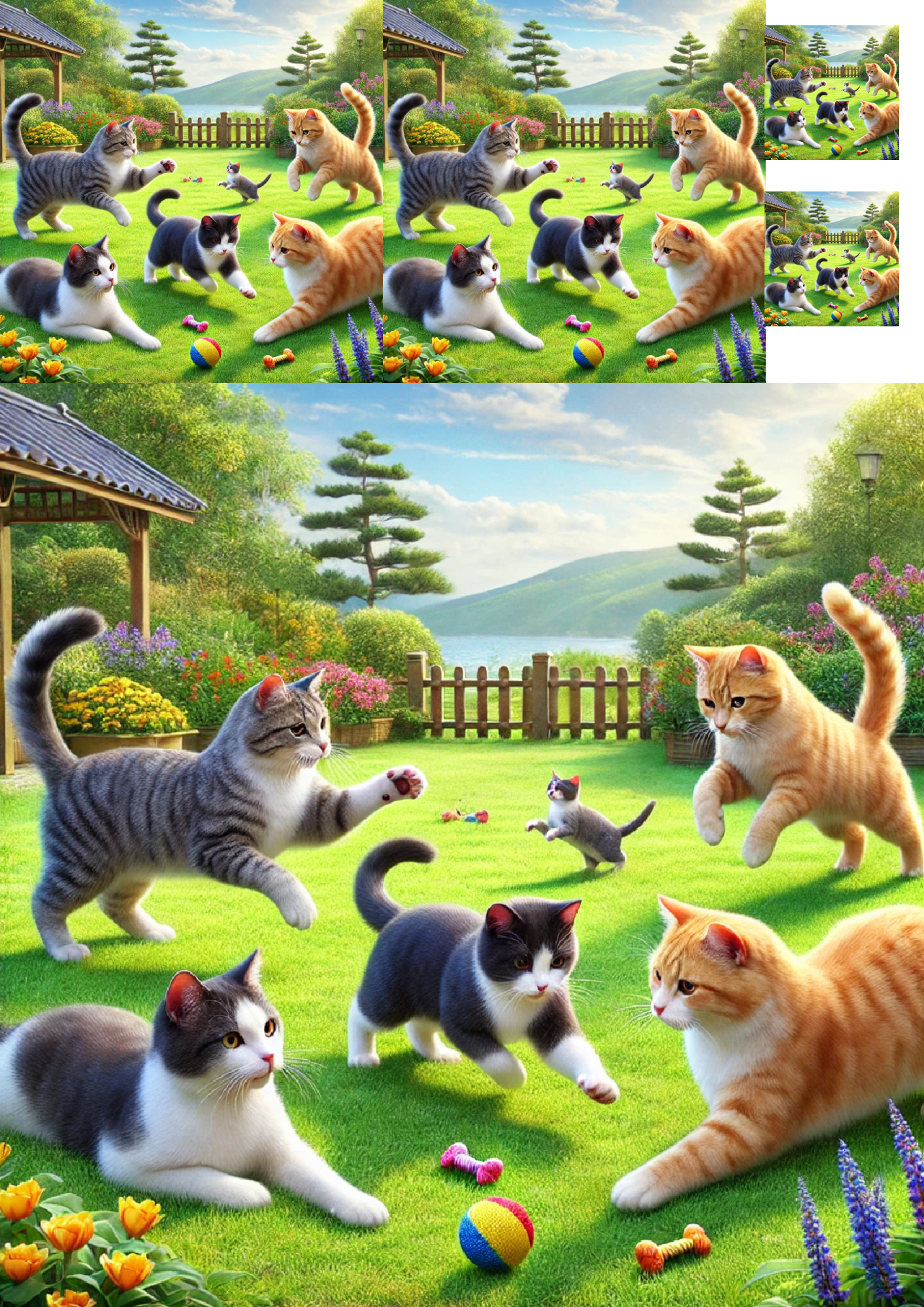 Sticker Sheet / Greeting Card – Cats In The Garden Collage Cat. No. 1309