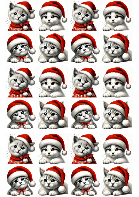 Sticker Sheet Kittens In Christmas Hats Collage Cat. No. 2040