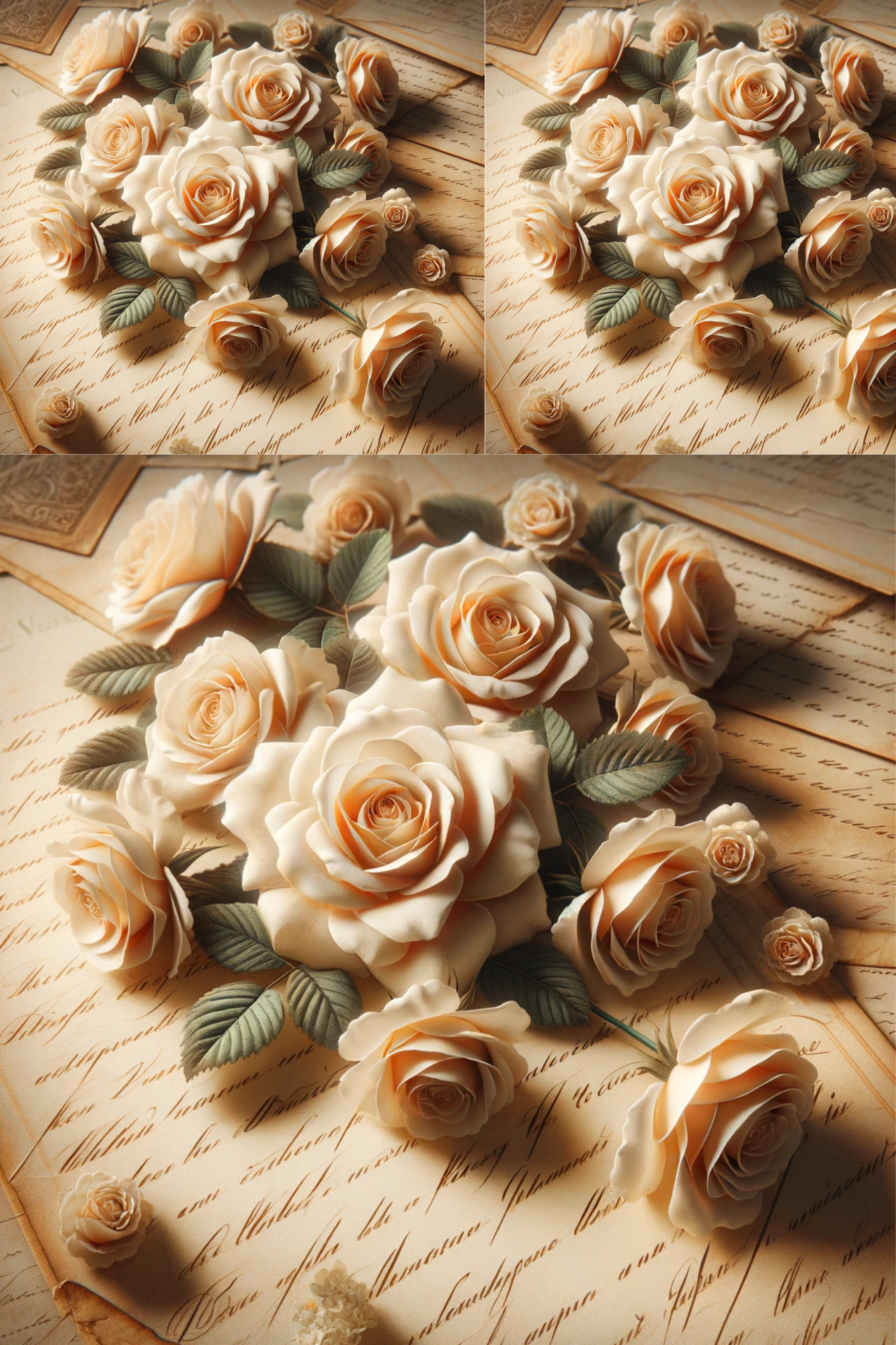 Sticker Sheet / Greeting Card – Creams Roses On Old Vintage Letters Cat No. 169