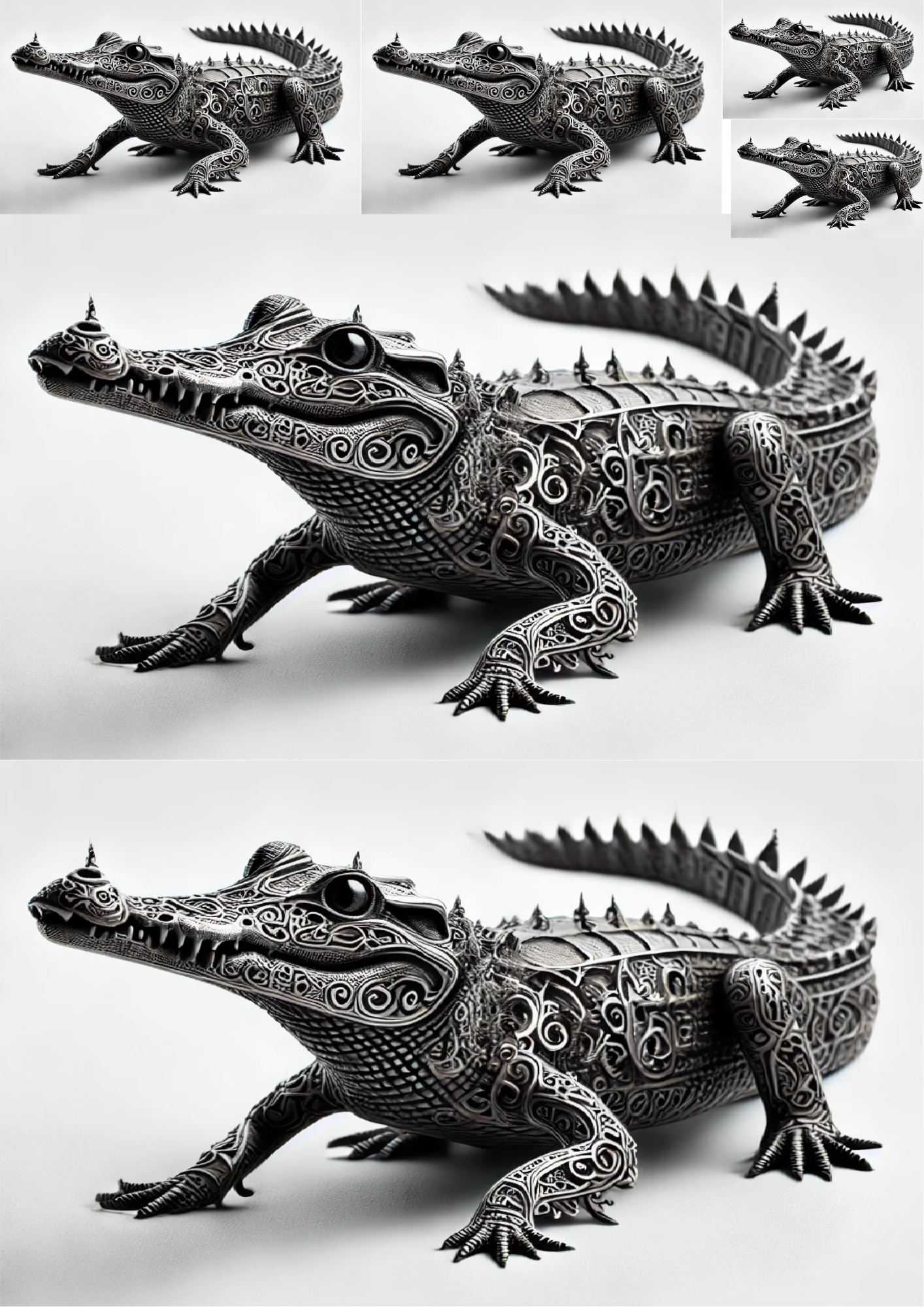 Sticker Sheet / Greeting Card – Crocodile In Gothic Style Collage Cat. No. 1437