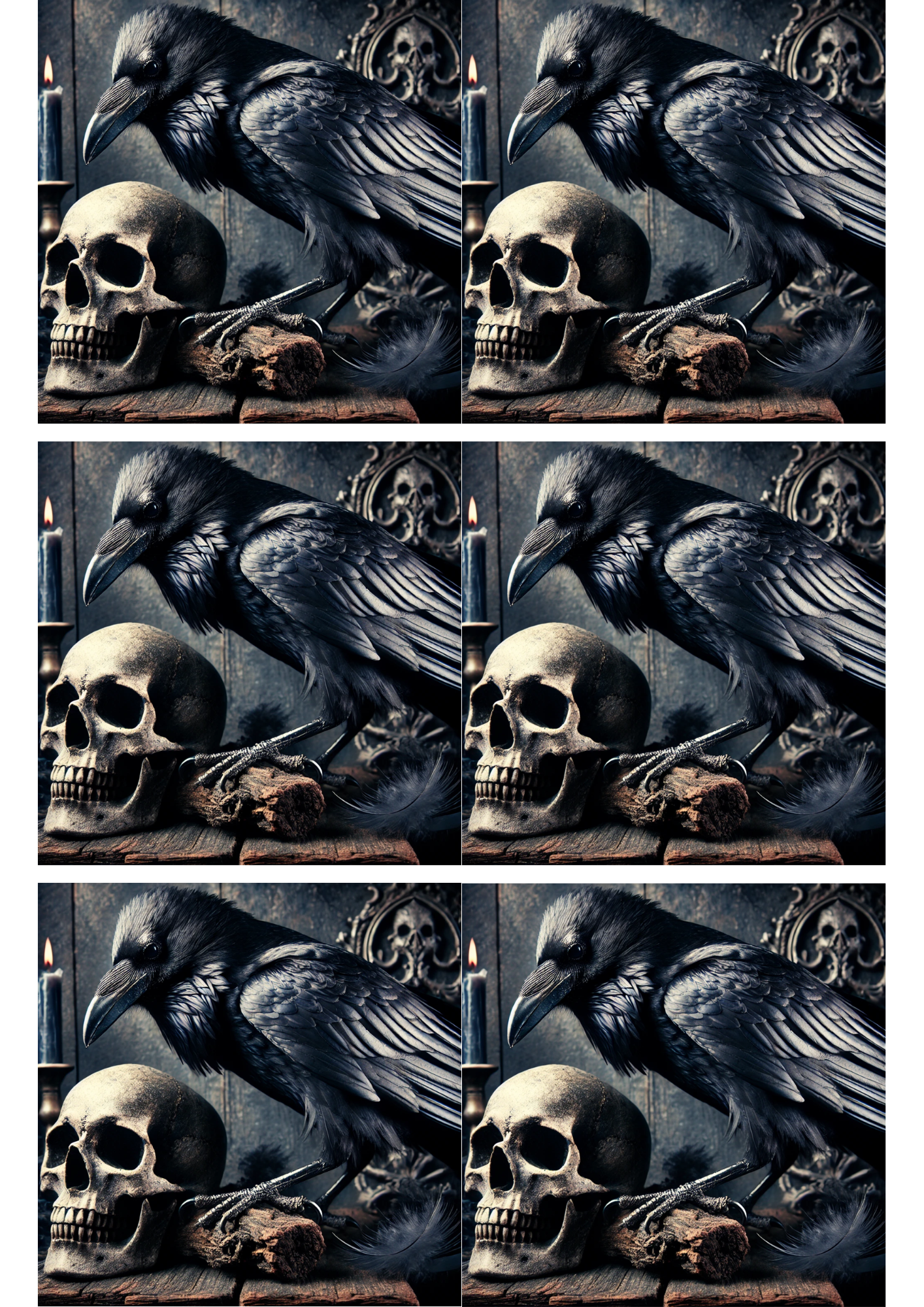 Sticker Sheet / Greeting Card – Raven And Skull Collage Cat. No. 2845