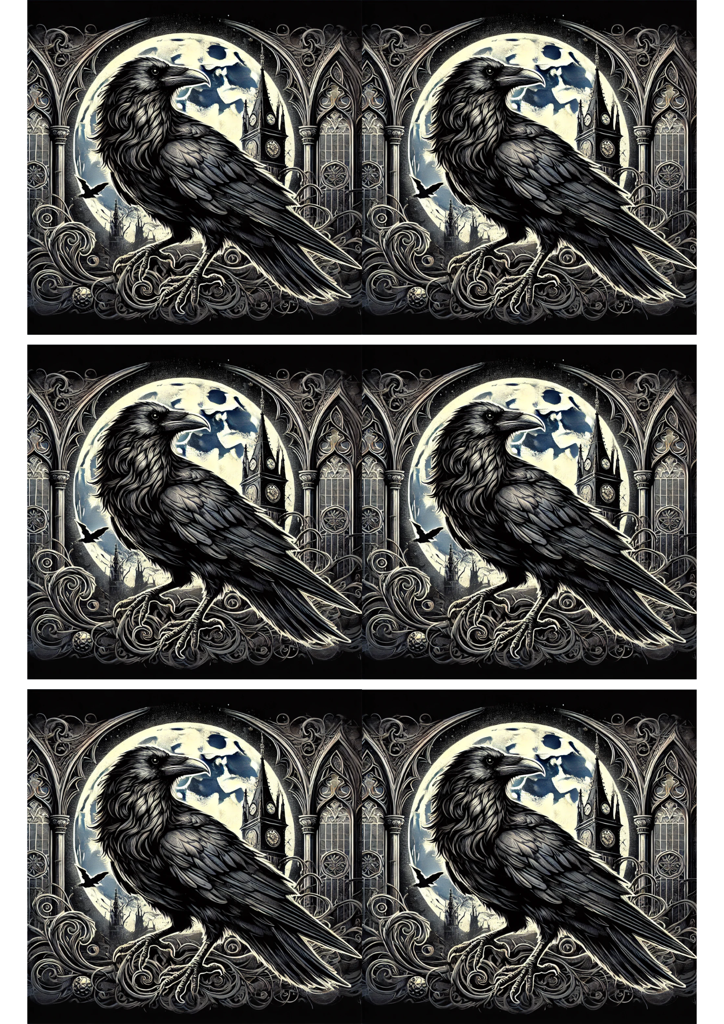 Sticker Sheet / Greeting Card – Raven In Gothic Style 2 Collage Cat. No. 2603