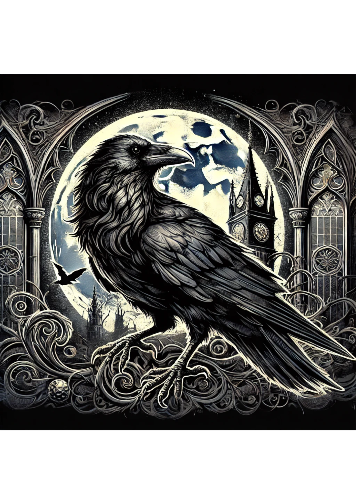 Sticker Sheet / Greeting Card – Raven In Gothic Style 2 Full Cat. No. 2604