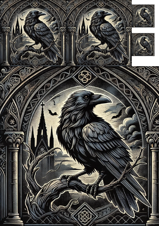 Sticker Sheet Raven In Gothic Style Collage Cat. No. 1311