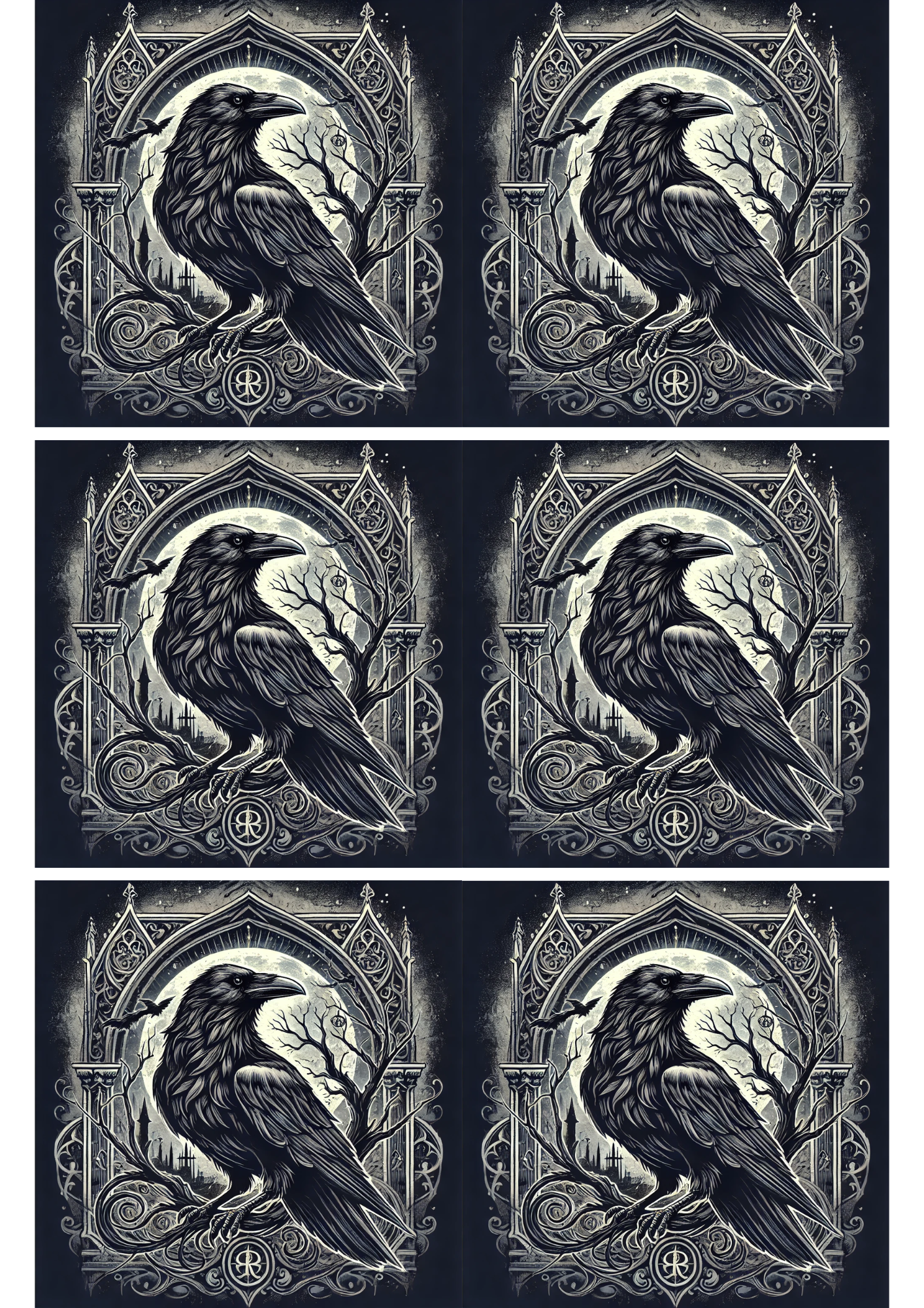 Sticker Sheet / Greeting Card – Raven In Gothic Style Collage Cat. No. 2601