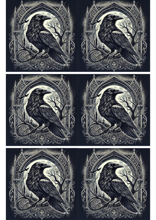 Sticker Sheet – Raven In Gothic Style Collage Cat. No. 2601
