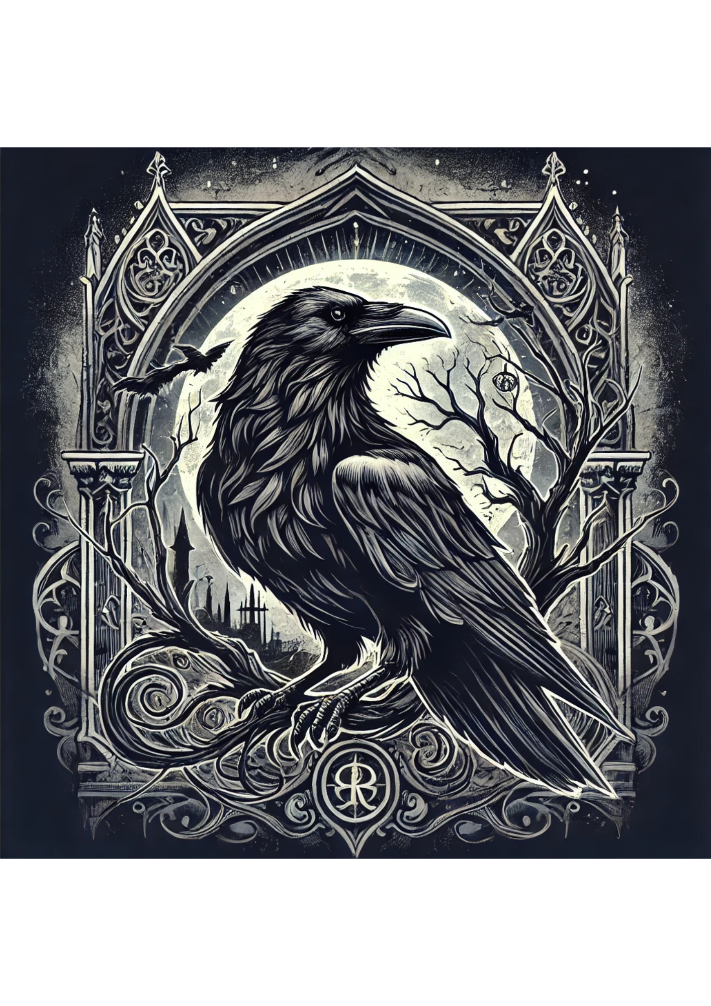 Sticker Sheet / Greeting Card – Raven In Gothic Style Full Cat. No. 2602