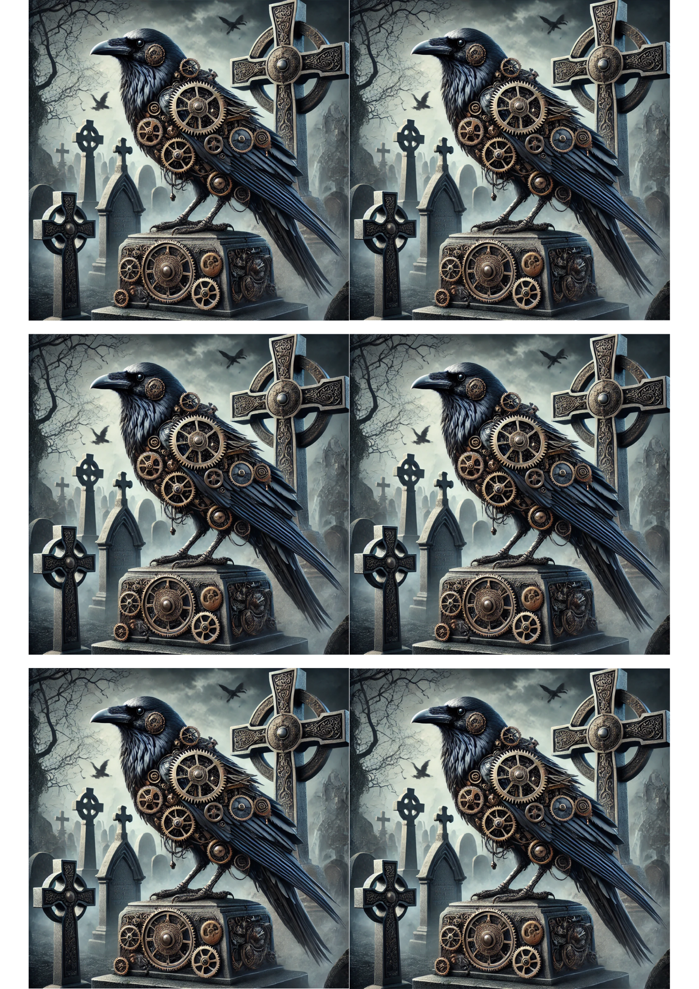 Sticker Sheet / Greeting Card – Raven Halloween Steampunk Collage Cat. No. 2847