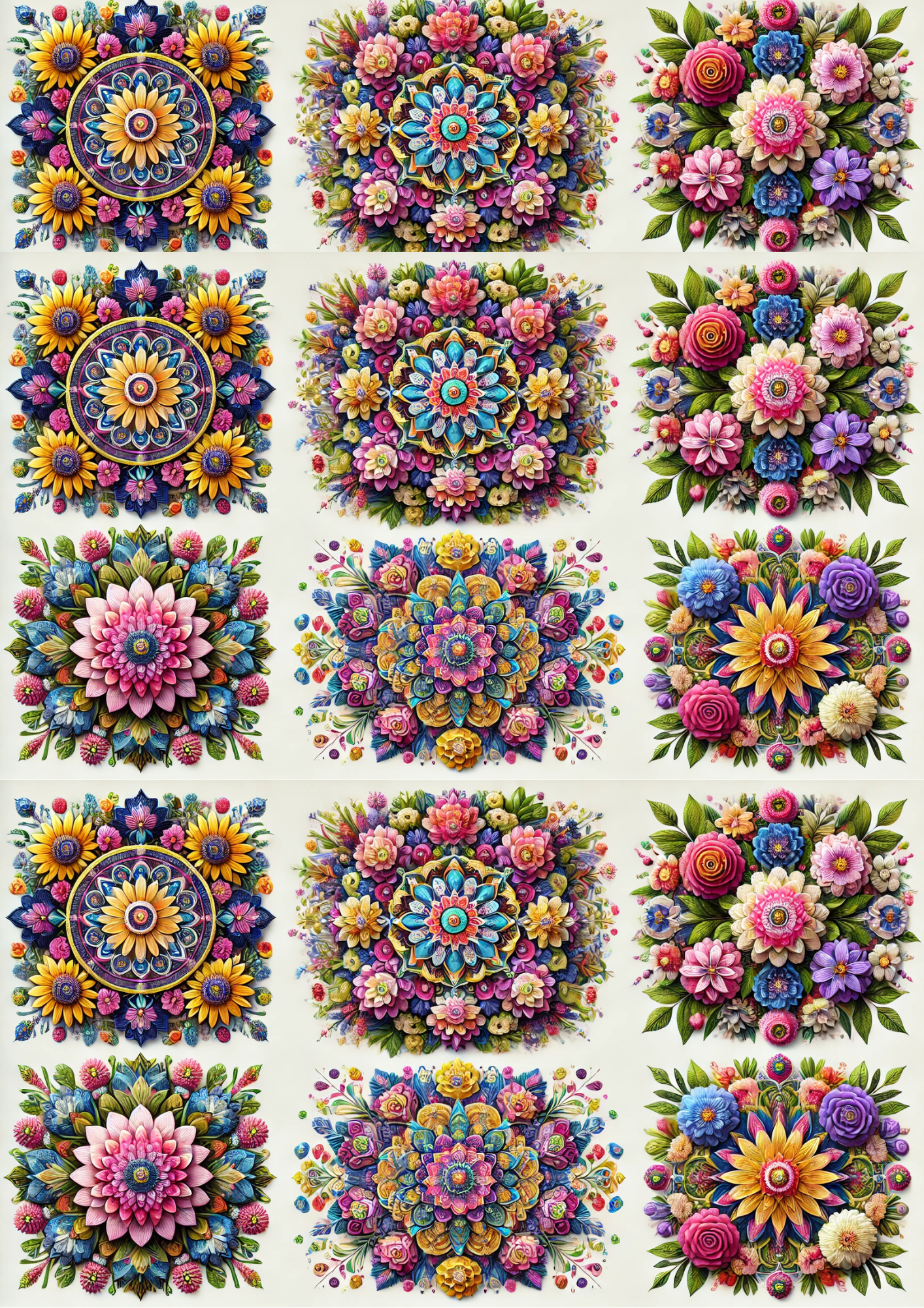 Sticker Sheet / Greeting Card – Flower Mandalas Collage Cat. No. 3043