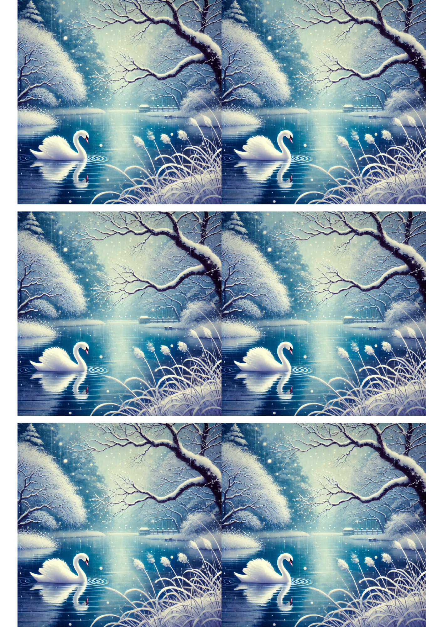 Sticker Sheet / Greeting Card – Swan Winter Collage, Cat. No. 2056