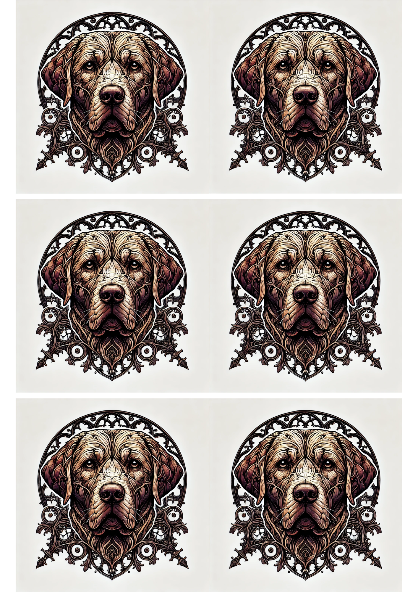 Sticker Sheet / Greeting Card – Labrador In Gothic Style Collage, Cat. No. 2060