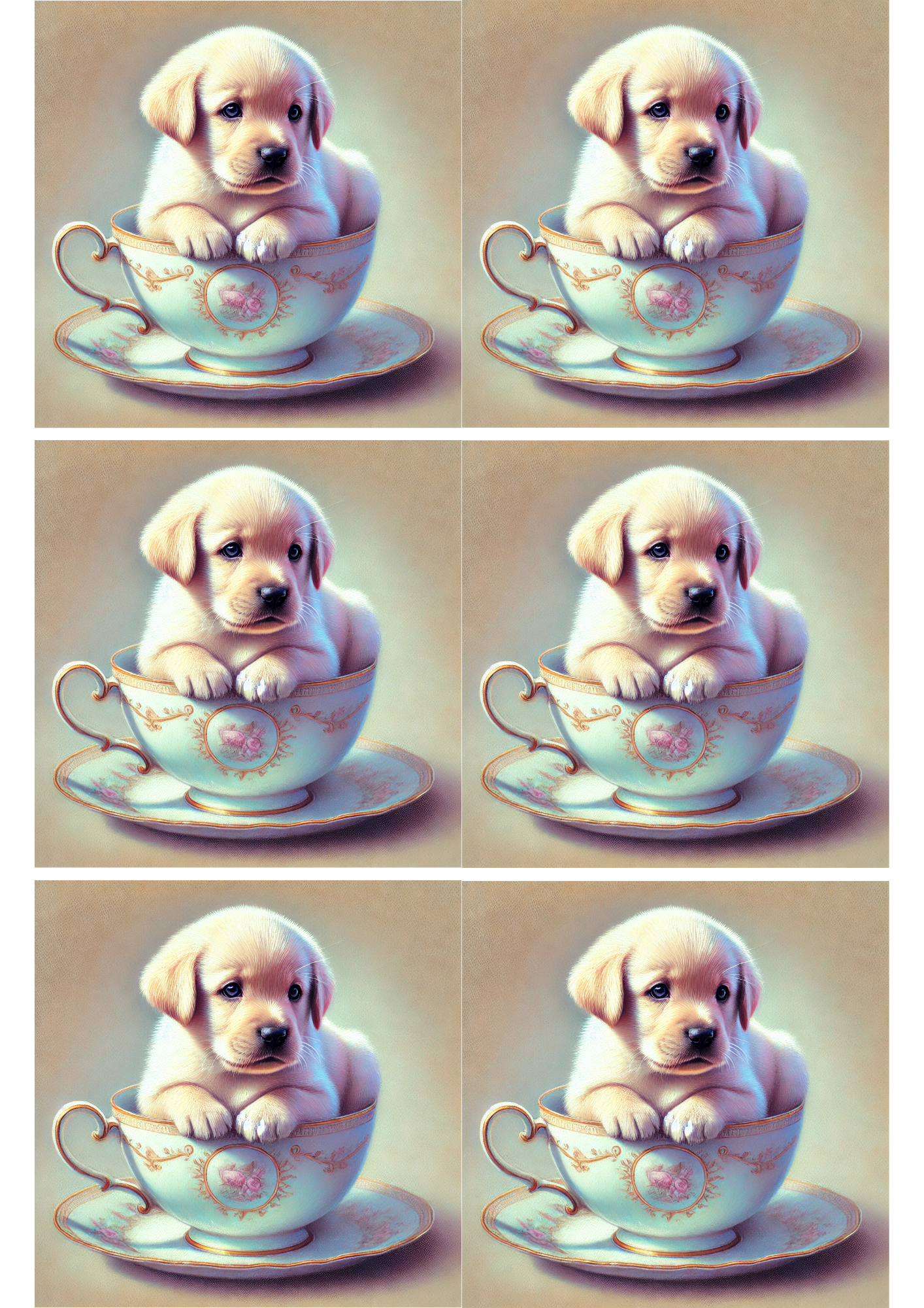 Sticker Sheet / Greeting Card – Little Labrador In A Cup Collage, Cat. No. 2062