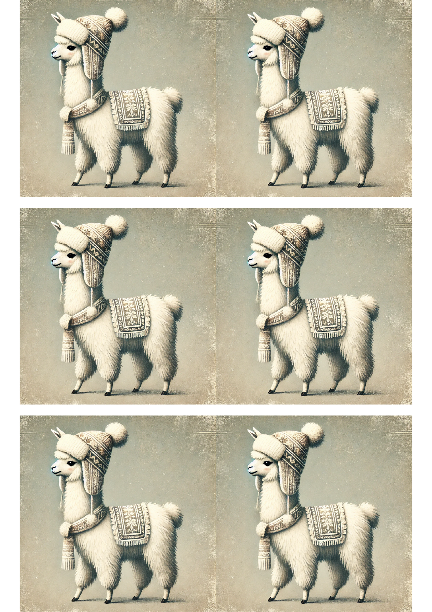 Sticker Sheet / Greeting Card – Llama Vintage Collage Cat. No. 1680