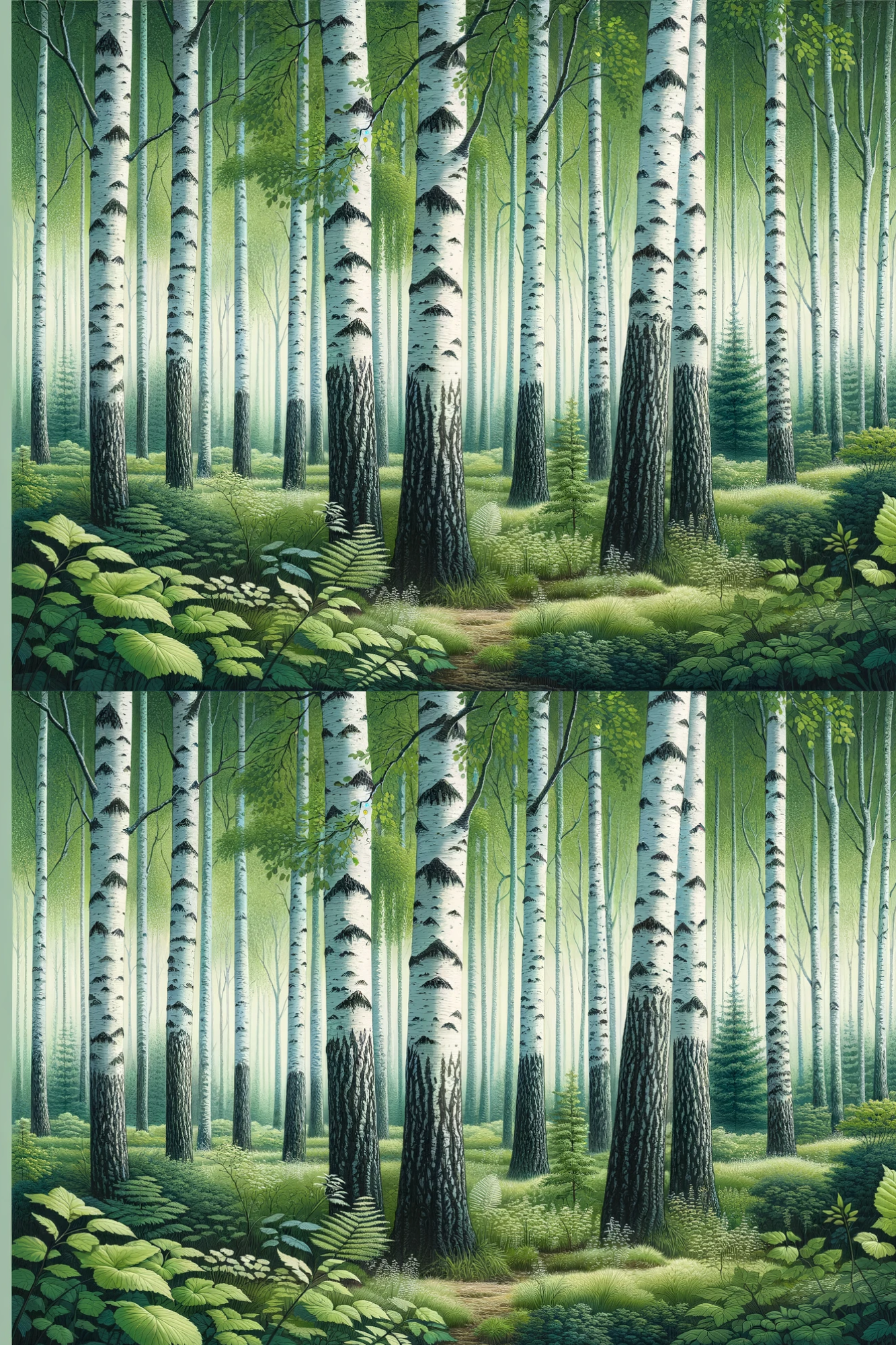 Sticker Sheet / Greeting Card – Birch Forest Collage Cat. No. 183