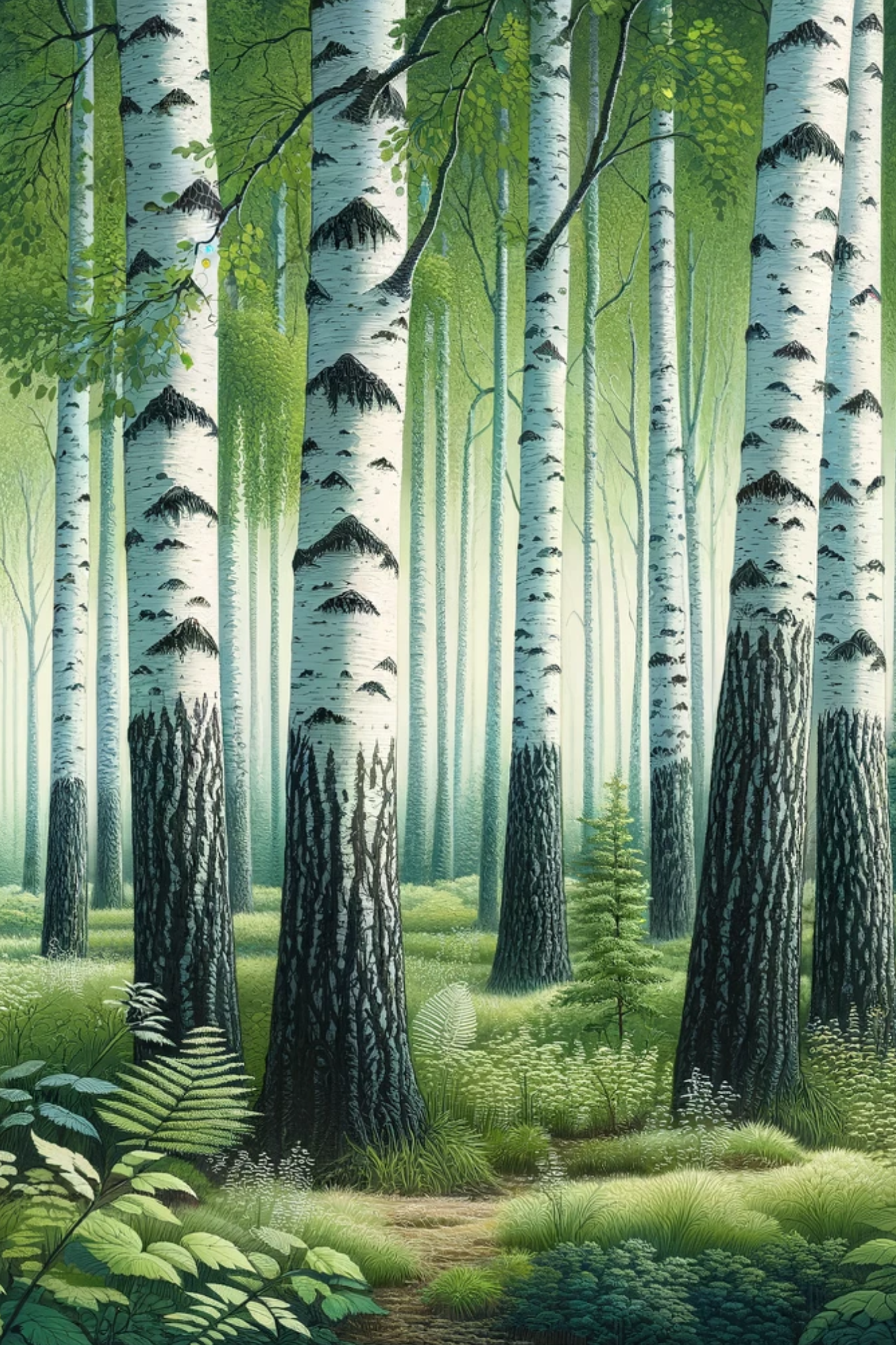 Sticker Sheet / Greeting Card – Birch Forest, Full, Cat. No. 184